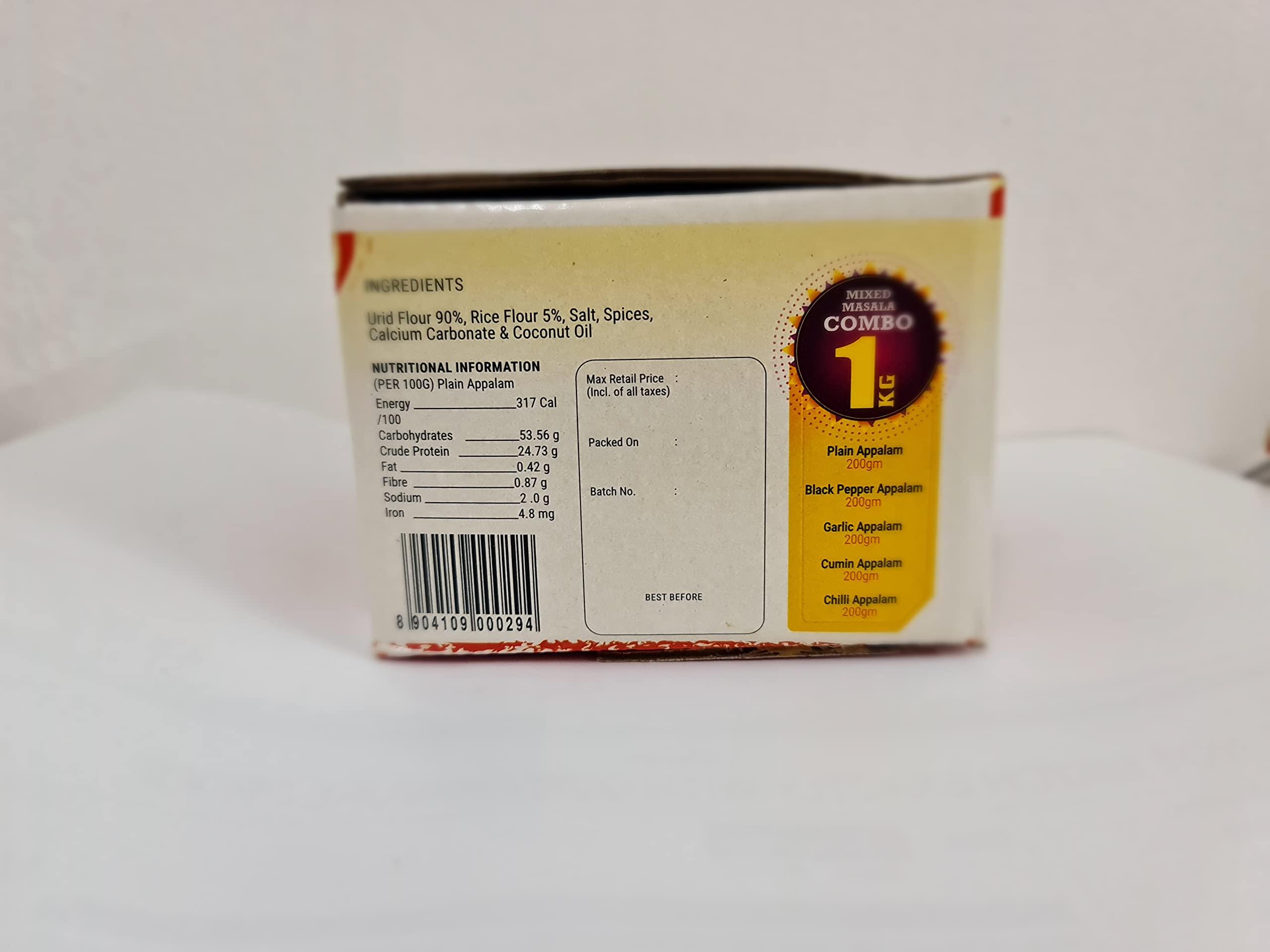 ARUL Arul Appalam Mixed Masala Combo Pack of Each 200gms(Plain papad, Black Pepper Papad,Garlic papad,Cumin Papad,Chilli Papad)