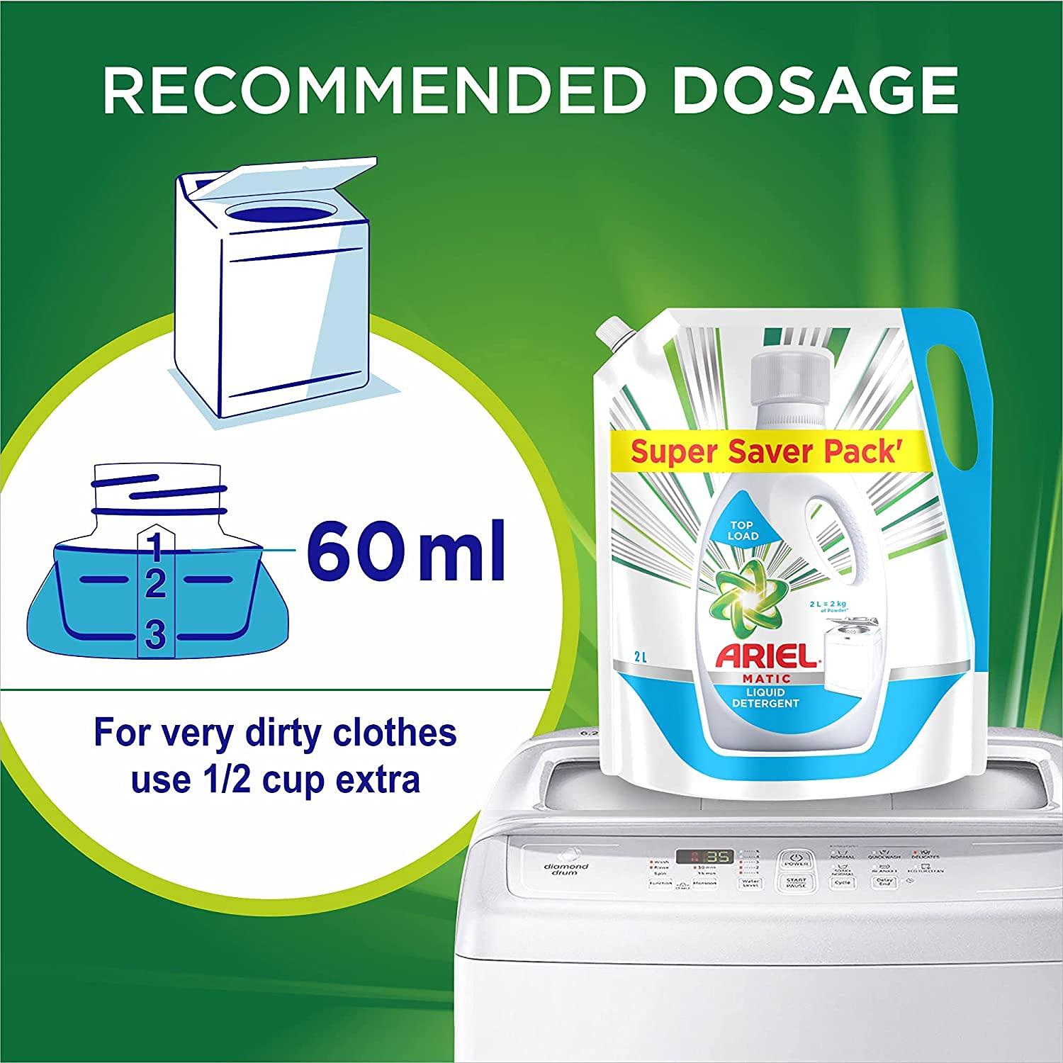 Ariel Ariel Matic Front Load Detergent Washing Powder - 4 kg with Free Detergent Powder - 2 kg - Pantry & Matic Liquid Detergent Top Load Refill Pouch, 2 Litre