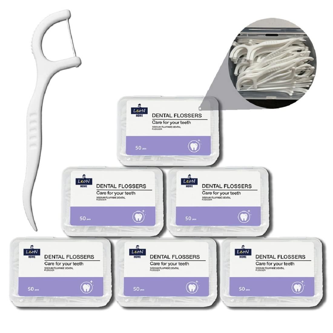 LeoN HOME LeoN Home Dental Floss Picks w/Portable Travel Cases, Pro-Health Deep Clean Teeth for Oral Care, 50 Count/Case (Pack of 6)