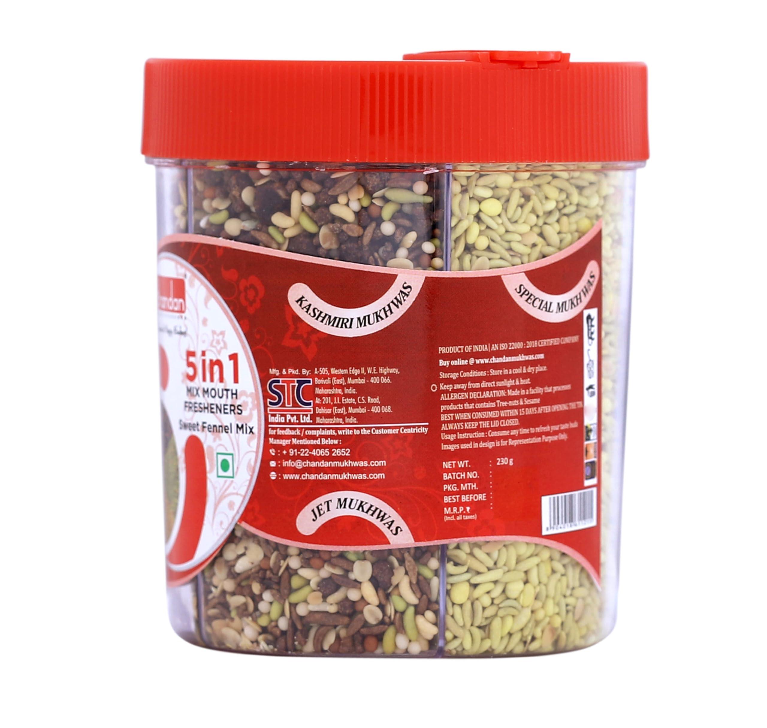 Chandan Mouth Freshener Chandan Mouth Freshener 5 in 1 Mix Mouth Fresheners Sweet Fennel Mix | Kashmiri, Special, Jet, Poona & Gulab Mukhwas, 8.82 oz / 250 g
