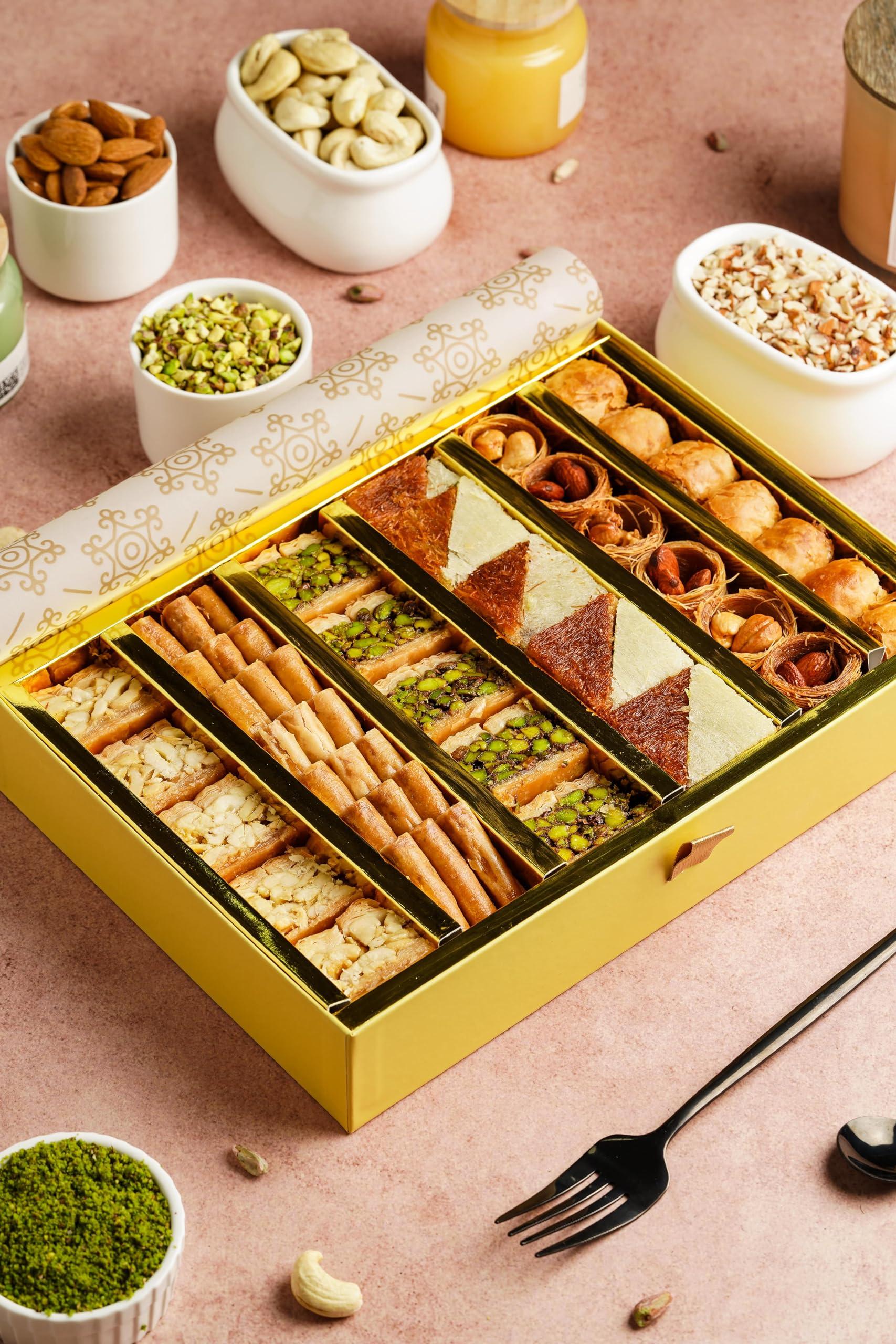 Gourmet Baklava Gourmet Baklava Assorted Baklavas Sweets (500 grams) of Cashew, Pista & Almond Baklava, Balloria, Lady Finger, Almond & Cashew Nest With Fresh Ghee, Nuts and Honey Packed in Imperial Gift Box