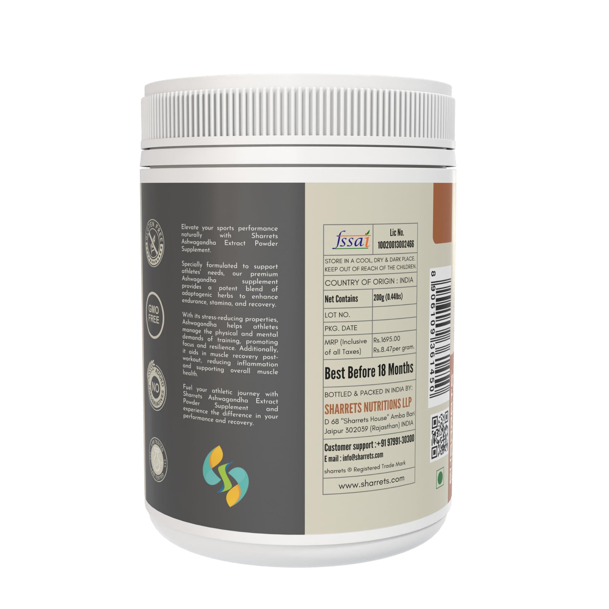 SHARRETS Sharrets Ashwagandha Extract Powder (8:1) Unflavored 200g- Withania somnifera, supports general health and wellbeing 7% Withanolides