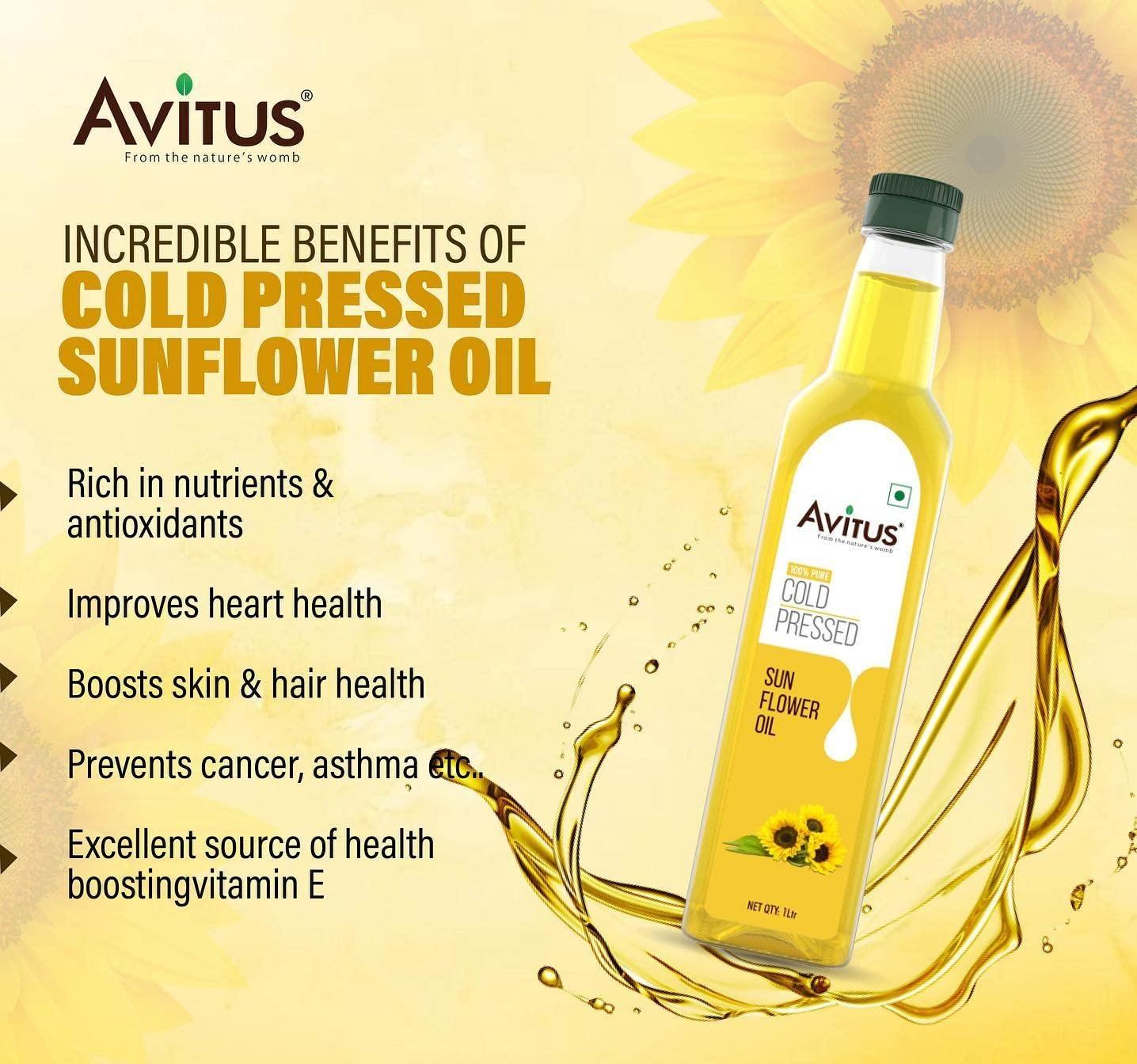 AVITUS AVITUS Sunflower Oil I Cold Pressed Surajmukhi Tel I 100% Pure and Natural Virgin Unrefined I Chemical-Free, Edible Grade I Delicious & Healthy I for Daily Use and Cooking (500ml)