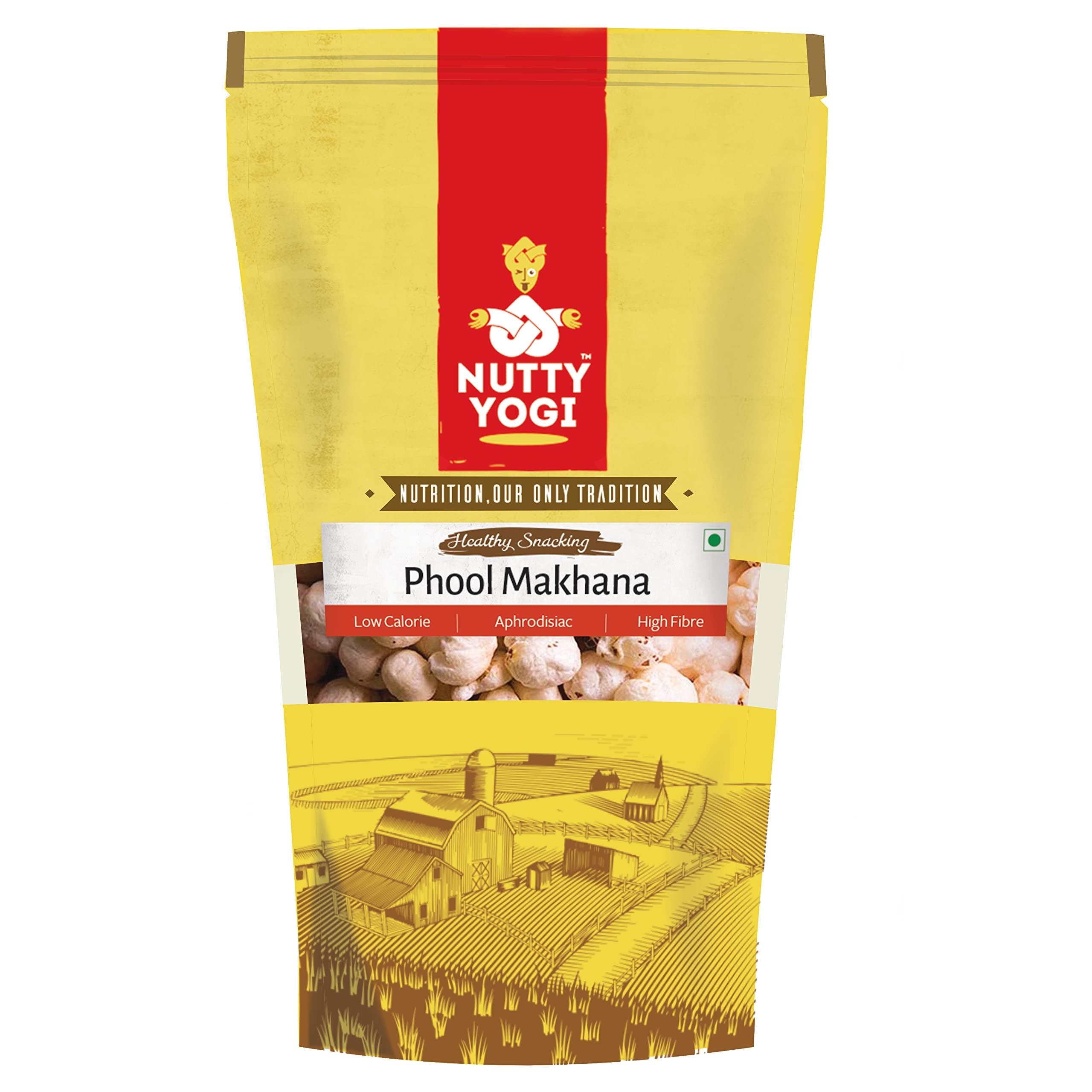 NUTTY YOGI Nutty Yogi Phool Makhana/Fox Nuts 100gm , Lotus seeds, Rich in Calcium, Protein & Fiber, Low Calories,Rich in Antioxidants,pop|Healthy & Crunchy Snack| Freshly Made With Organic Ingredients (Pack of 3)