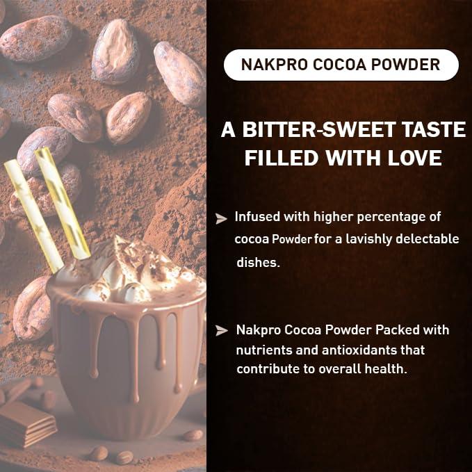 NAKPRO NAKPRO 100% Pure & Natural Unsweetened Plant Based Cocoa Powder, 200g | 22.5g Protein | Ideal for Cake, Baking, Hot Chocolate, Milkshakes & More