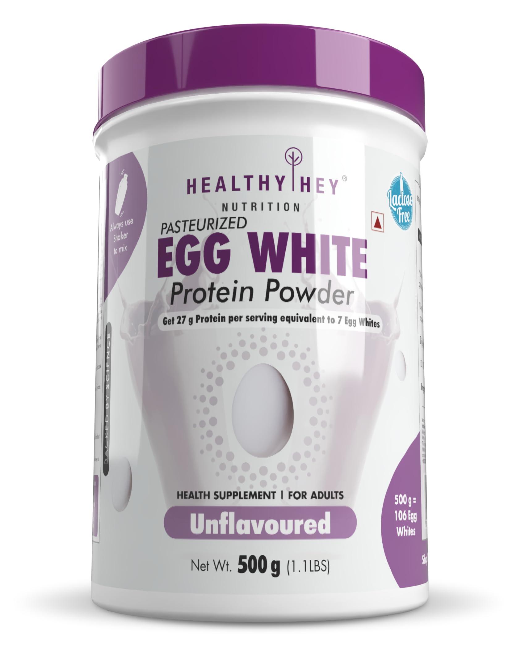 HealthyHey Nutrition HealthyHey Nutrition 100% Egg White Protein - Instant Mix - 80% Protein - Non GMO & Lactose Free - 500g (Unflavoured), 15 Servings (Pack of 1)