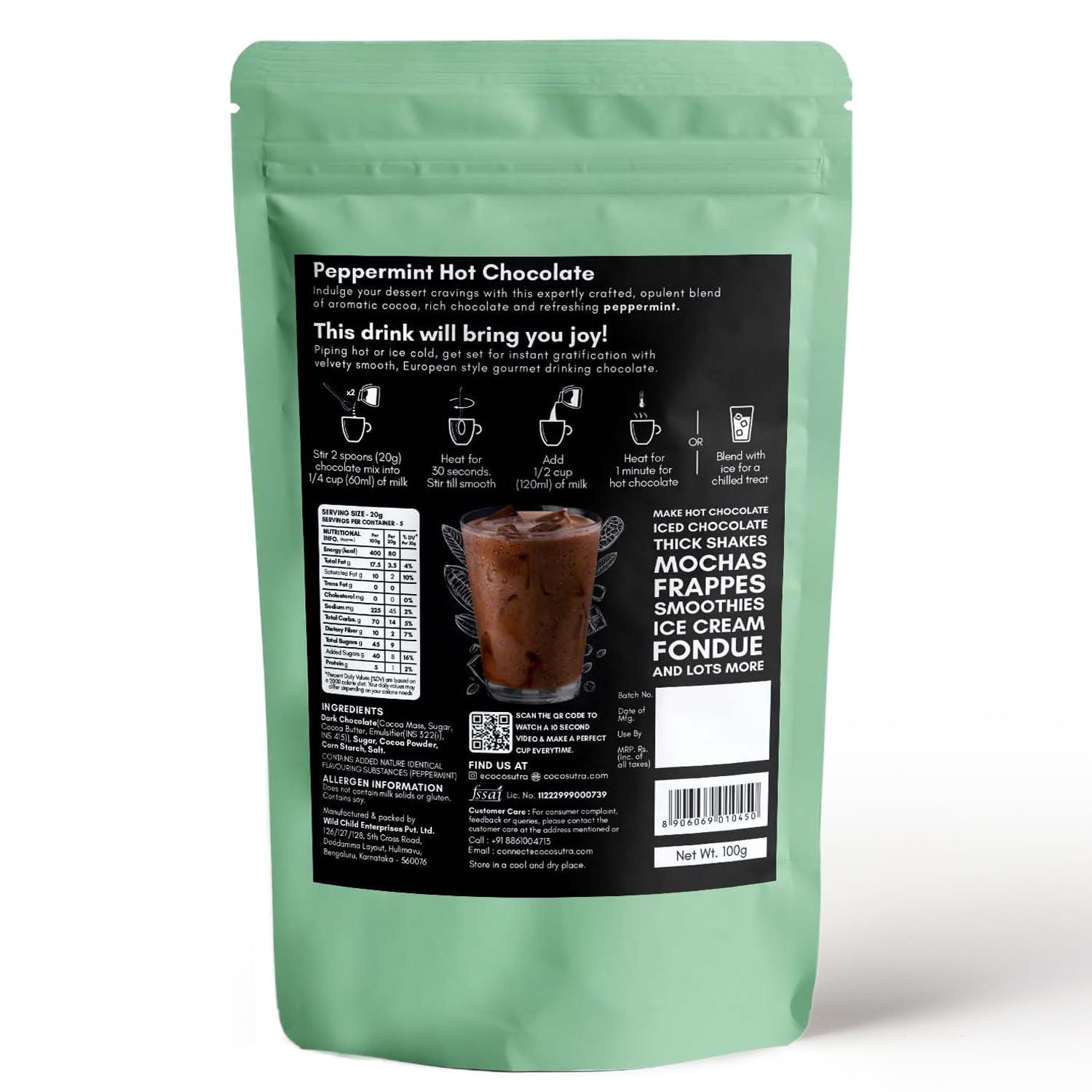 COCOSUTRA COCOSUTRA Peppermint Hot Chocolate Mix | Enjoy hot or cold | 100 gm | 100% Natural & Vegan Drinking Chocolate | Serves 4 Cups