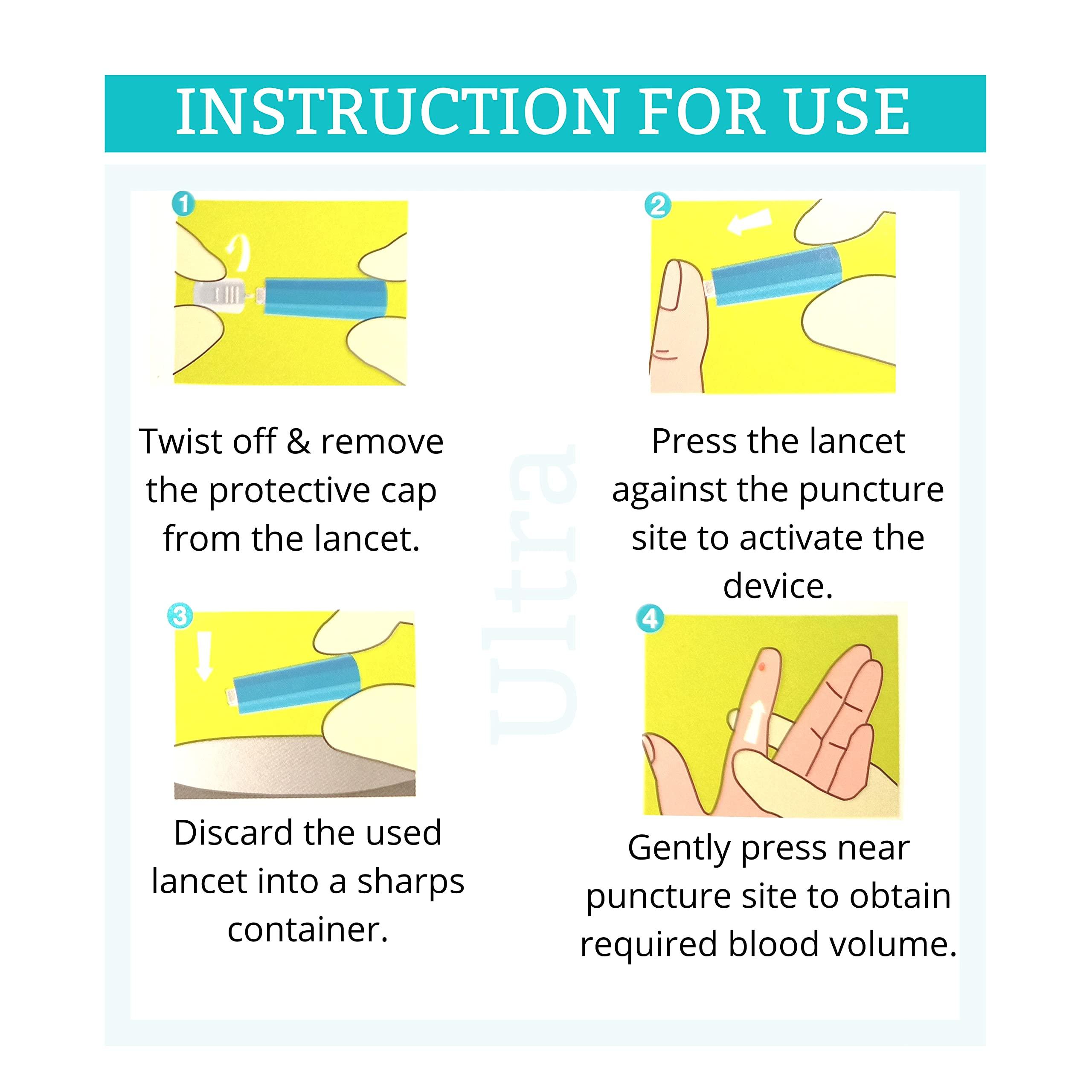 ULTRA ULTRA SD Biosensor Glucometer Safety Lancets (Pack of 100) 30G/1.8 mm - Blue