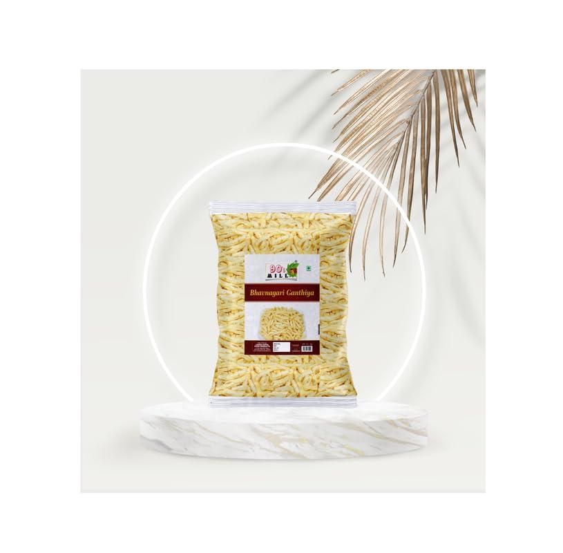 90\'s MILL 90\'s MILL Authentic Kathiawar Ganthiya Bhavnagari Gujarati Gathiya Fried in Groundnut Oil||Healthy Indian Snacks//Lite Snack For All Age Groups//Bachcho Ka Favourite Savoury Snack-1Kg*1Pack