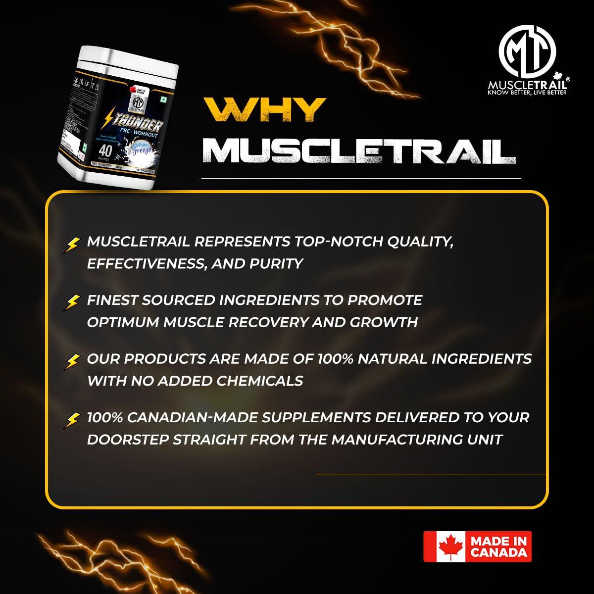 Muscle Trail MUSCLETRAIL Thunder Pre Workout - Amino Energy Supplement for Men and Women | 40 Servings | (Imported, Made In Canada) |White Freeze Flavor