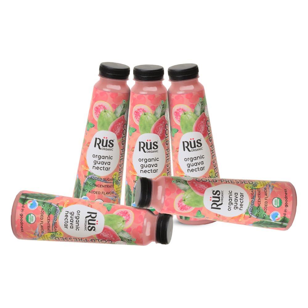Rus Organic Rus Organic Fresh Organic Guava Juice | (Pack of 05 )x 500 ml (Per Box ) | No Concentrate | No Added Sugar | | Fresh | Cold Pressed Fruit Juice
