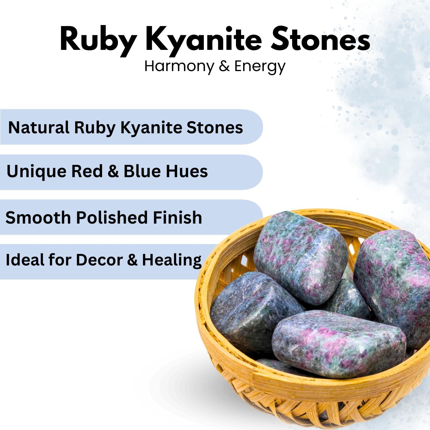 Plus Value Plus Value Ruby Kyanite Tumbled Pebbles Stone - Vastu Feng Shui Chakra Aura Personal Reiki Healing Crystals - 200grams with Basket