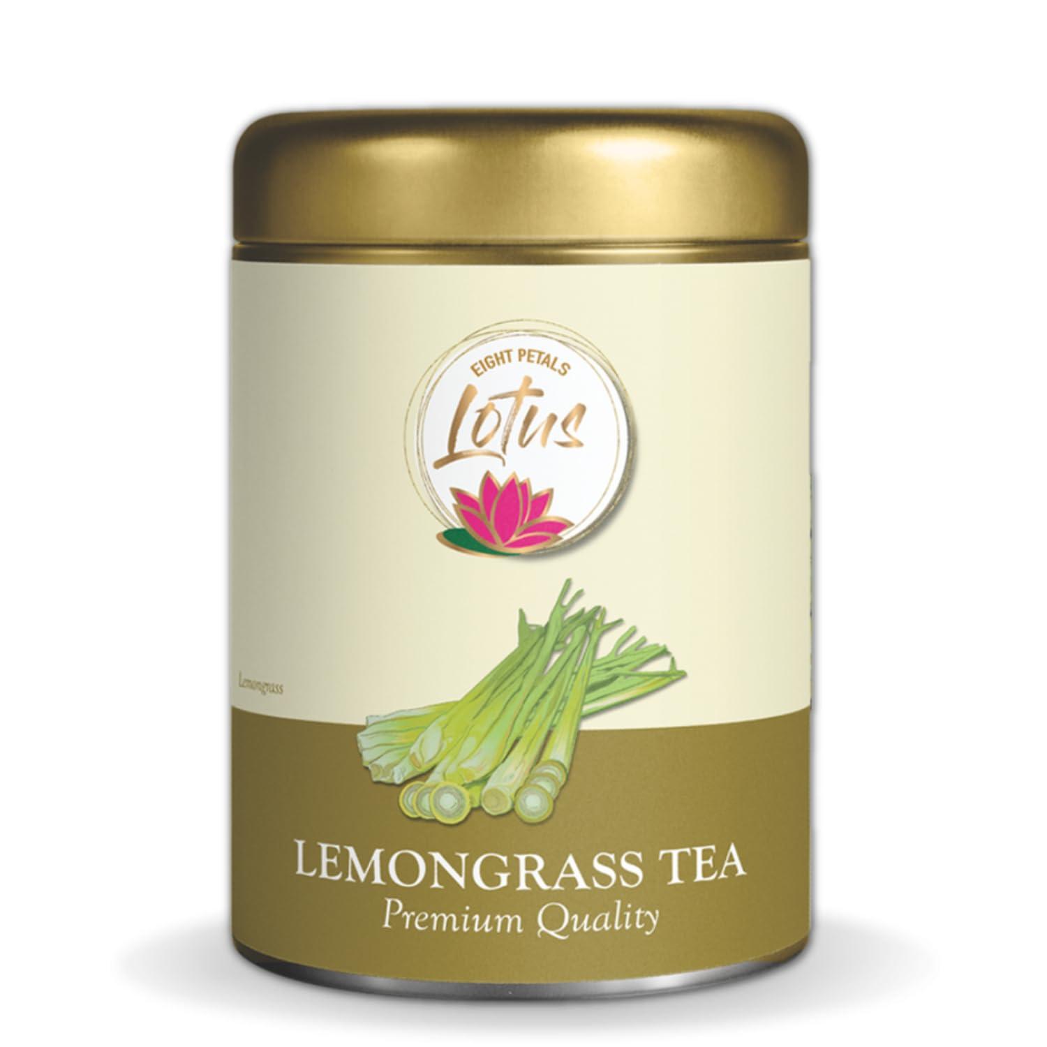 EIGHT PETALLED LOTUS Eight Petals Lotus Lemongrass Herbal Tea | Boost Metabolism | Helps in Acne | Refreshing | Gluten Free | No Chemical | Caffeine Free | 100% Natural | 50g Tin