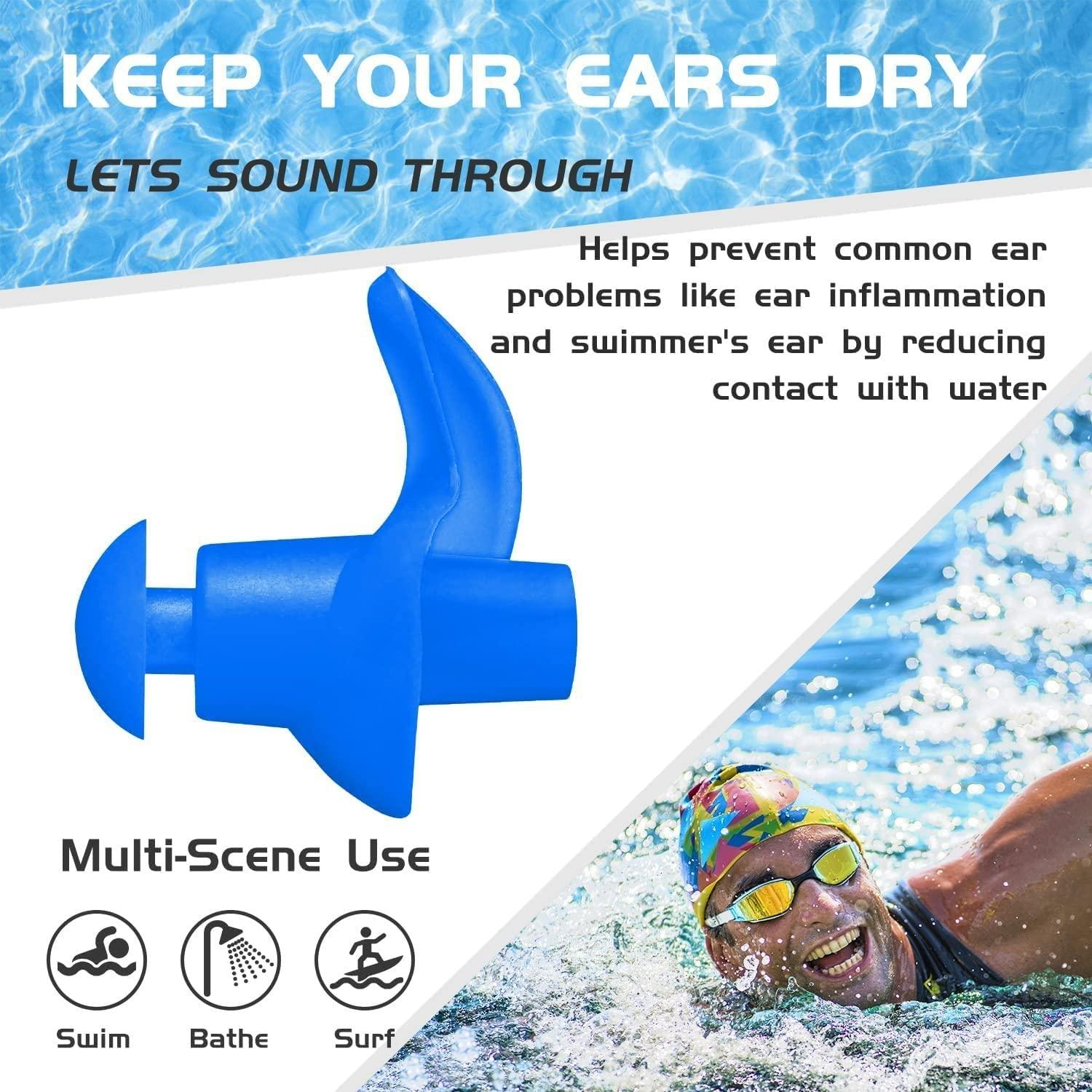 Street27 Street27™ Swimming Ear Plugs For Adults Kids Waterproof Reusable Professional Silicone Swimming Ear Cap Soft Anti-Noise Ultra Comfy Swim Earplugs with Storage Case (4 pairs_Black+Blue+Pink+White)