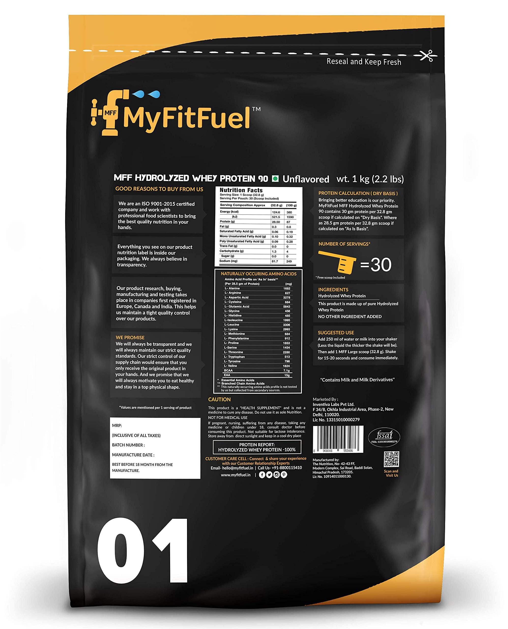 MyFitFuel MyFitFuel Hydrolyzed Whey Protein Powder | 1 Kg, 30 Servings (Unflavoured) | Pre Digested Protein