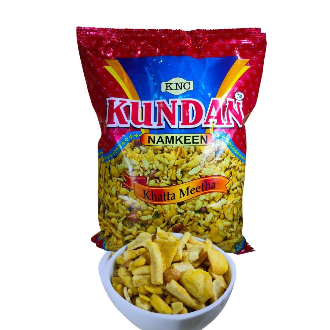 KUNDAN NAMKEEN KUNDAN NAMKEEN Khatta Meetha Mixture Chiwda Sweet and Sour Mixture Indian Snacks Tea Time Snacks Namkeen Pack of 4, 400 Gram Each