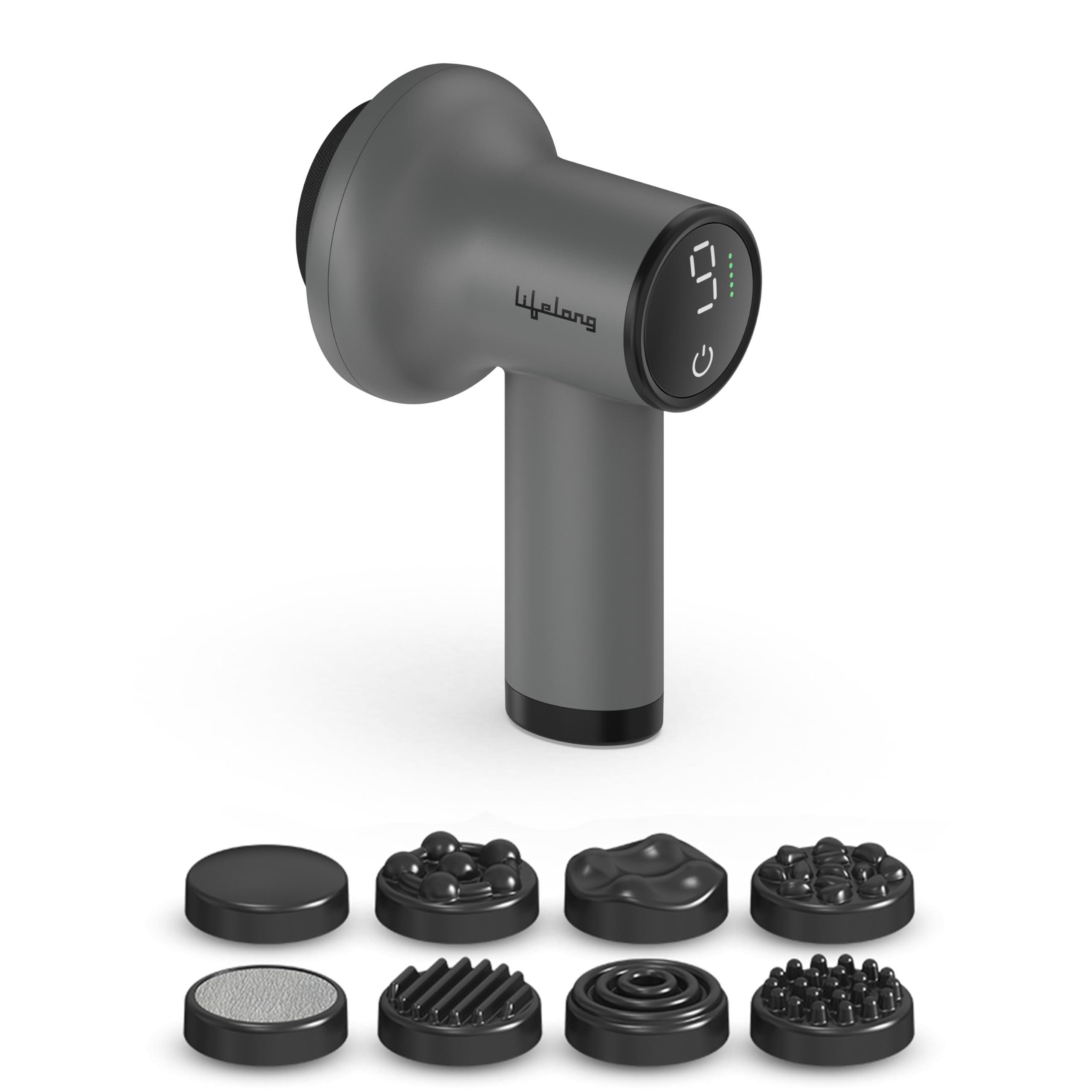 Lifelong Lifelong Wireless Manipol Hand Massager| Percussion Massage| Handheld Therapy with Variable Intensity to Relieve Pain in The Back, Neck, Shoulders & Legs| LED Display|8 Detachable Head|4000mAh Battery