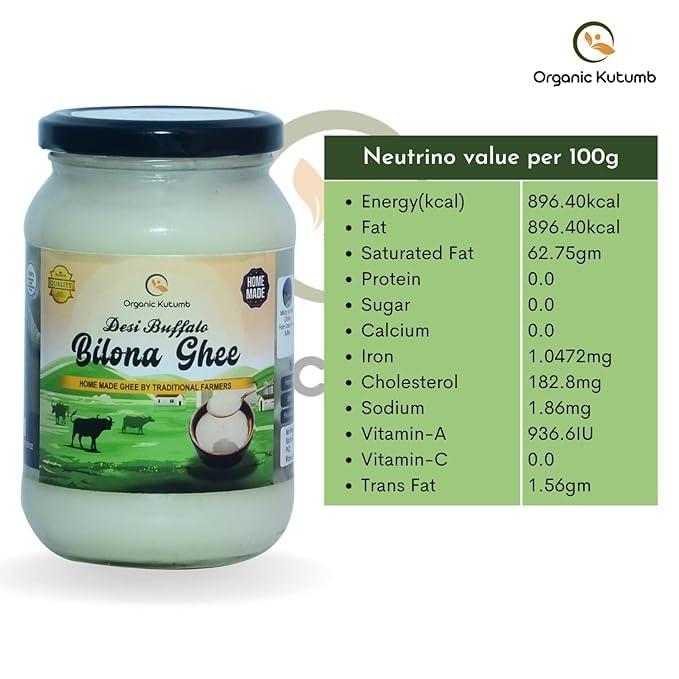 Organic Kutumb Organic Kutumb Buffalo Bilona Ghee-1L | Desi Ghee for Better Digestion & Immunity Booster | Prepared Using Traditional Bilona Method | Pure, Natural & Healthy (Pack Of 2)