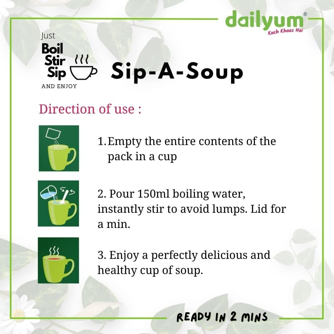 dailyum Dailyum Instant Soup Combo |Manchow Sip-a-Soup Pack Of 6 | Instant Hot & Sour Sip-a-Soup Pack Of 6 | Crispy Fried Noodles 200 Gram | Combo Pack |100% Natural | No MSG