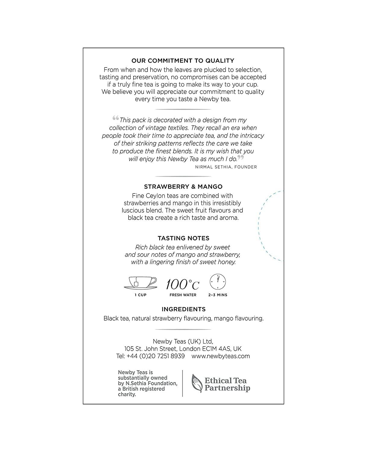 Newby Newby Strawberry and Mango Black Tea, 25 Biodegradable Tea Bags | With Sweet & Sour Notes of Mango & Strawberry | Hot & Cold Tisane | 50g