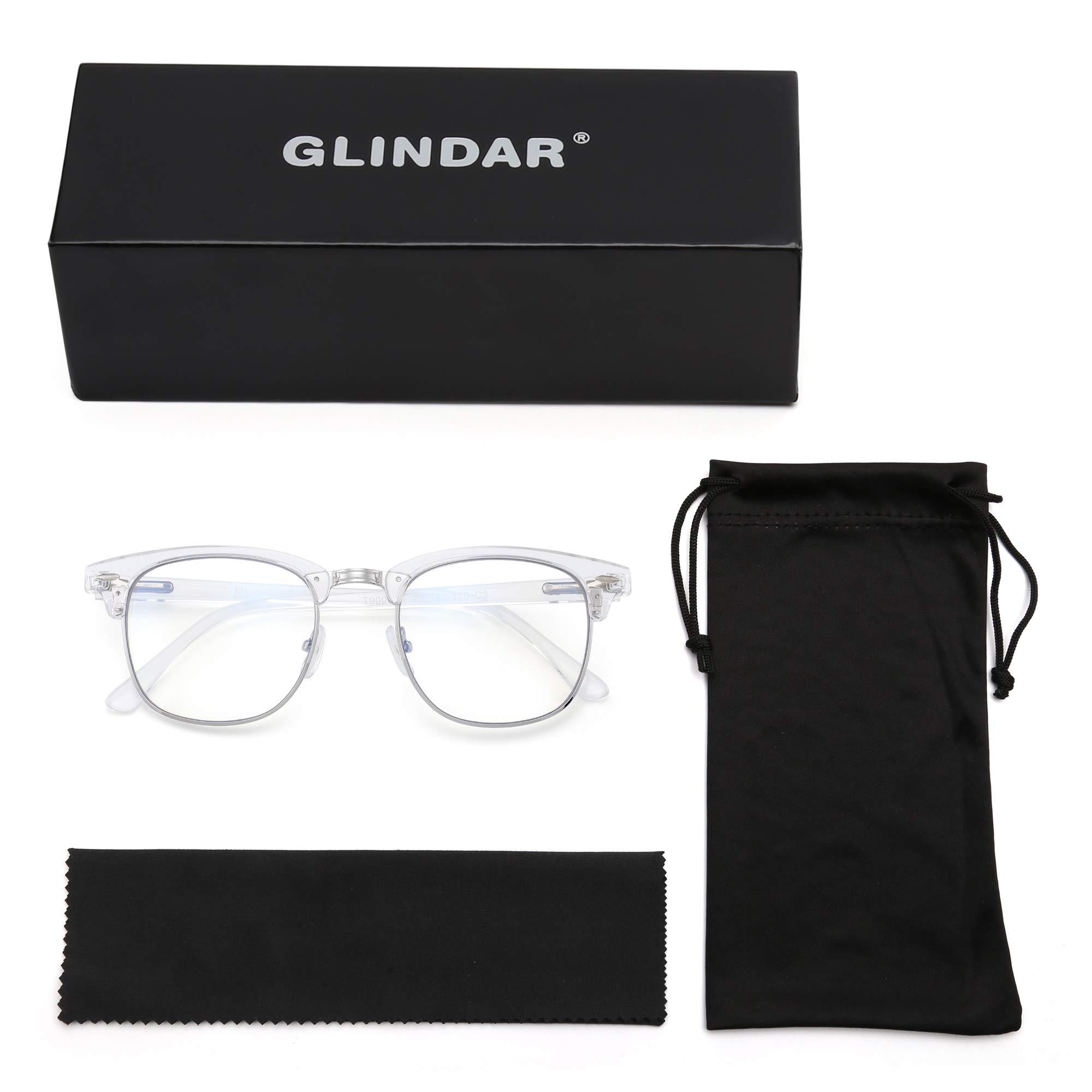 GLINDAR GLINDAR Blue Light Blocking Computer Glasses Retro Semi-rimless Style Reduce Eye Strain Video Game Eyeglasses Men Women Clear