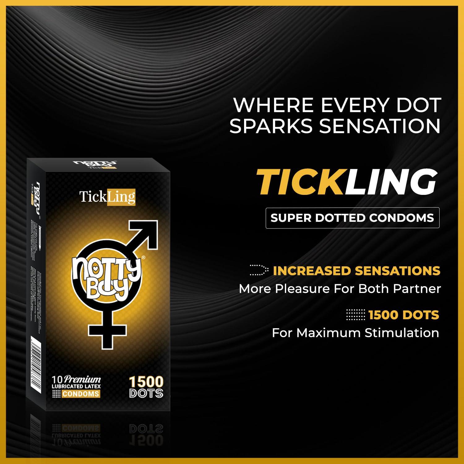 NOTTY BOY NOTTY BOY Combo Set Extra Dotted 1500 Dots, 4 in 1 (Ribs and Dots, Contoured, Delay) | Super Slim Thin Condoms - 30pcs (Pack of 3) | Lubricated, Standard Fit Condom For Men