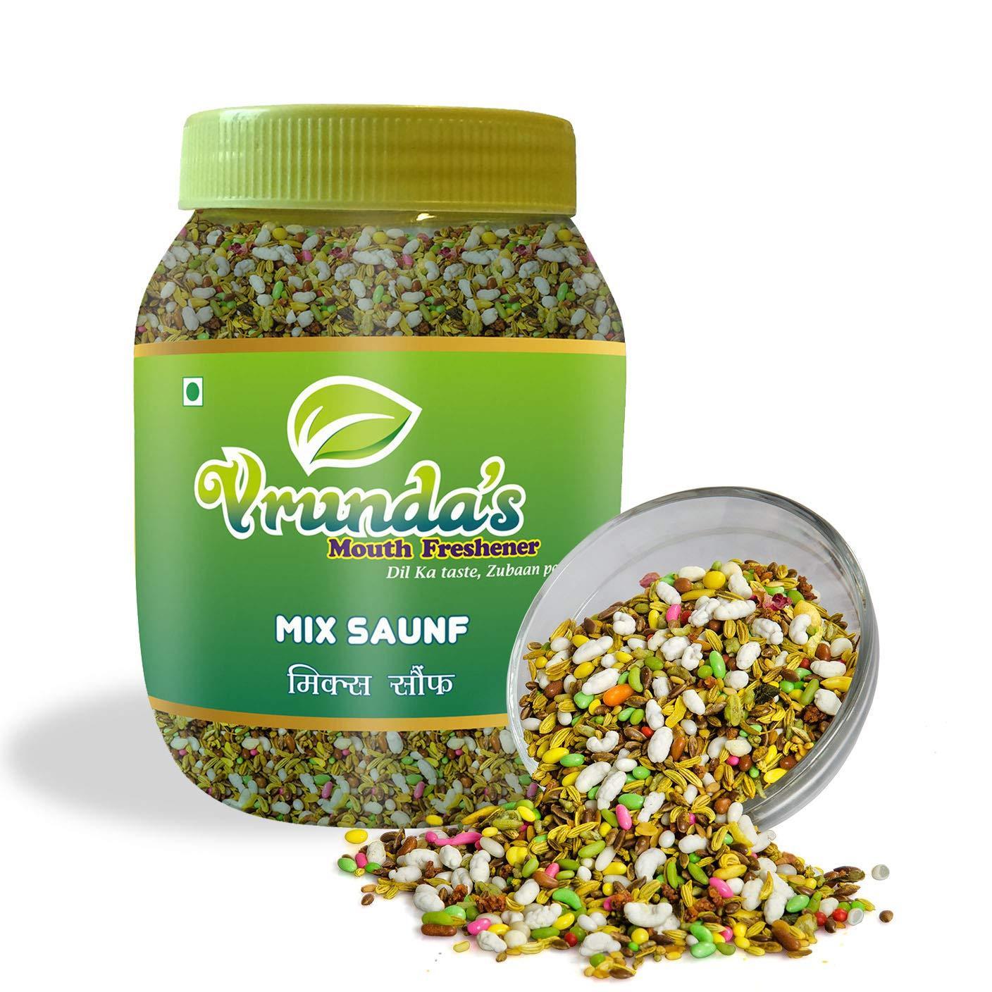 Vrunda's Vrunda's Mix SAUNF 500 Gm [Indian Mouthfreshner,Natural Badishep ,Healthy Fennel Seeds,Roasted Saunf,Digestive Aniseed ,Mix variyali, After Meal Mukhwas]