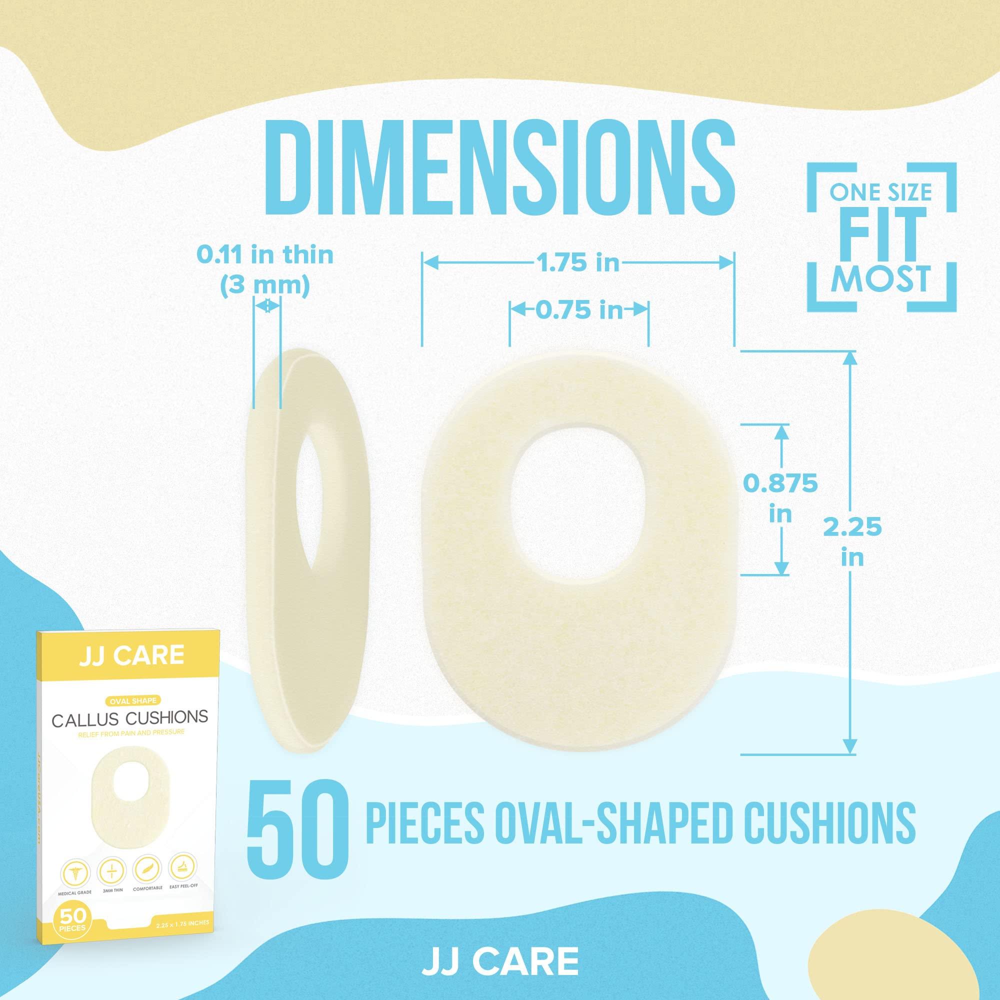 JJ CARE [Box of 50] Callus Cushions, Oval Callus Pads for Feet, Soft Felt Callus Pads for Pain Relief & Foot Care, Self-Adhesive Foot Callous Cushions, Medical Grade Callous Protector