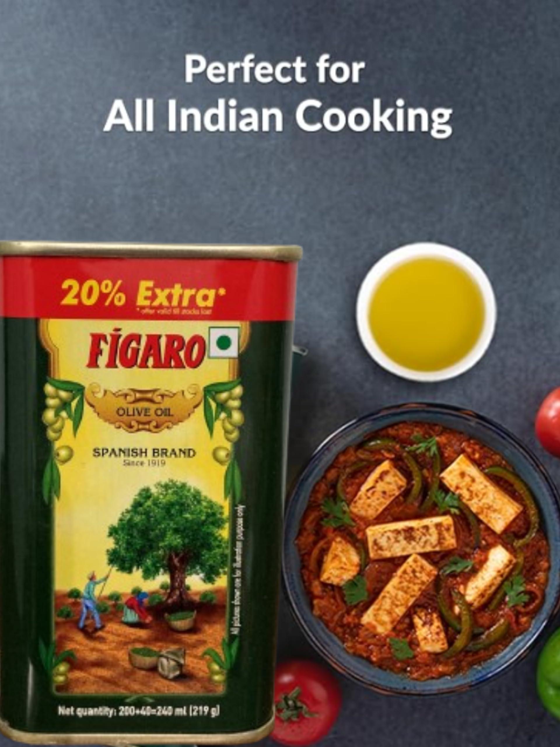 Figaro Figaro Olive Oil- Pure Olive Oil (200ml + 40ml = 240ml) Tin | 20% Extra