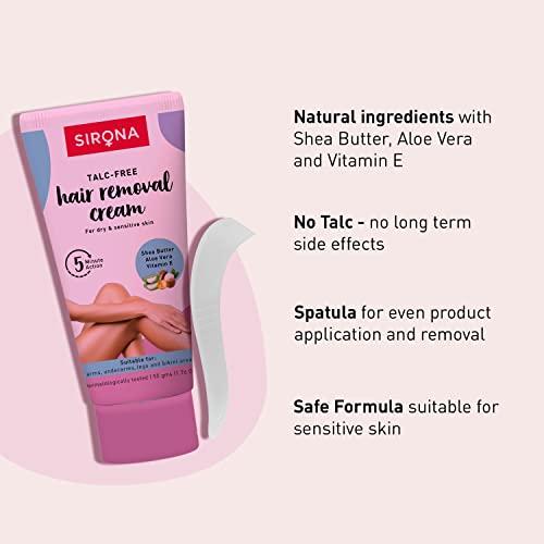 Sirona Sirona Hair Removal Cream, Bikini Hair Removal Cream for Women, Hair Removal Cream for Women, for Bikini Line, Underarm, Legs, Dermatologically Tested, for Dry & Sensitive Skin - 50 gm (Pack of 2)
