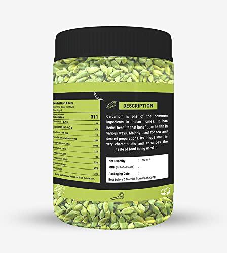 GARLIC PEPPER GARLIC PEPPER Green Cardamom/Elaichi Extract - Tea, Coffee, Cooking, Baking, Dessert Natural, Vegan, Indian Organic Spices Sabut Elaichi (100 Gm)