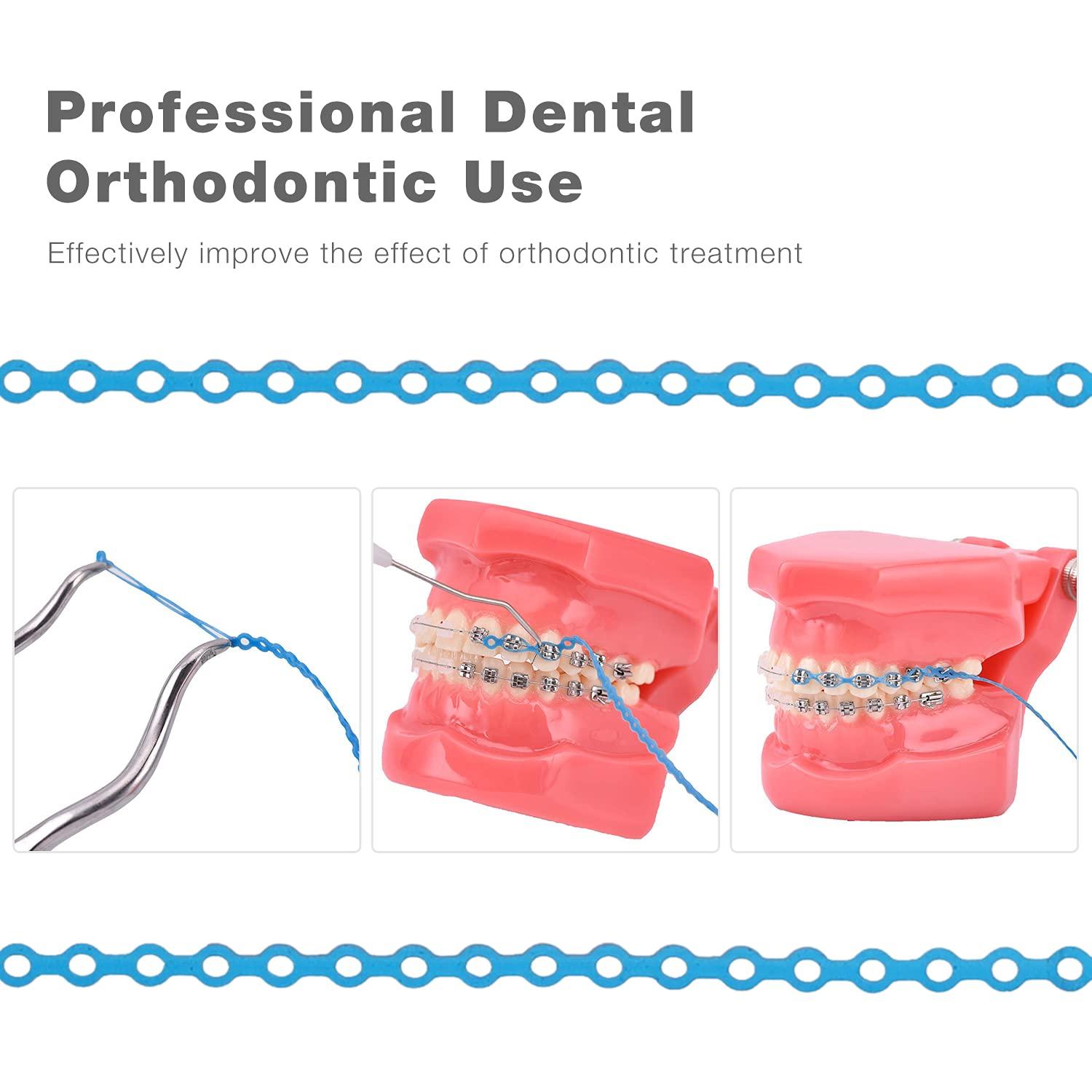 faruijie Colourful Dental Orthodontic Elastic Rubber Band Power Chain for Braces Short Long Continuous Sizes Orthodontic Treatment 1 pc (Long, Navy blue)