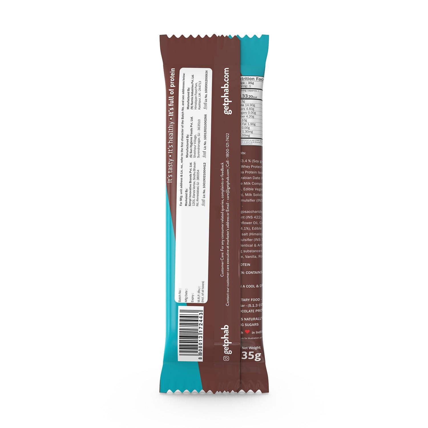 Phab Phab Chocolate Brownie 11G Protein Bars (Pack Of 6), Pea Isolate, High Fiber, No Preservatives For Energy, Fitness & Immunity With Goodness Of Dates & Cocoa Powder, 210 Gm