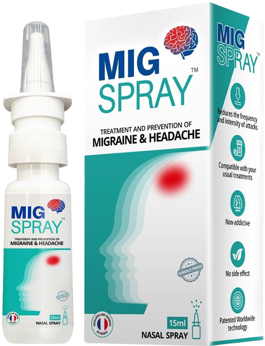 MIGSPRAY MIGSPRAY - Get Quick Relief from Migraine Headache Pain | Best Ayurvedic Medicine for Sinus Headache | Natural Medicated Nasal Spray Contains Plant Extracts 15ML
