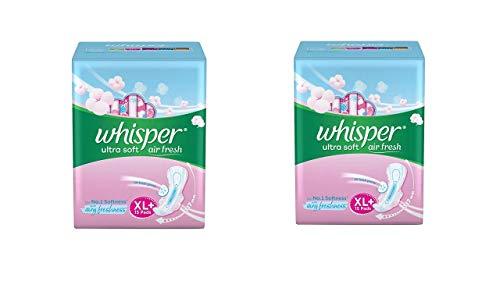 Whisper Whisper Ultra Soft Air Fresh Sanitary Pads for Women, XL+, 15 Napkins (Pack of 2)