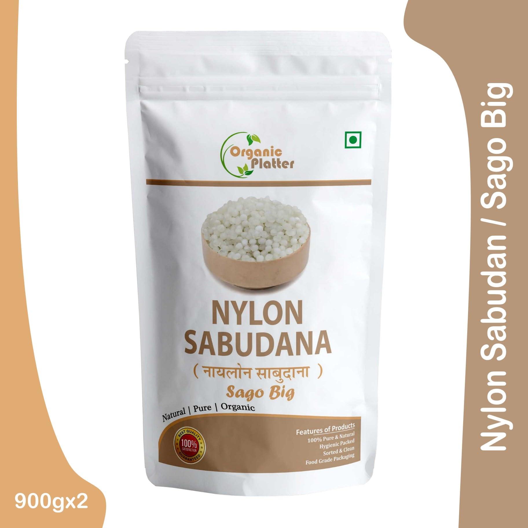 Organic Platter Nylon Sabudana Big, Nylon Sago,Nylon Crystal (Sago), Javvarisi/Tapioca pearls (Pouch) (1800)