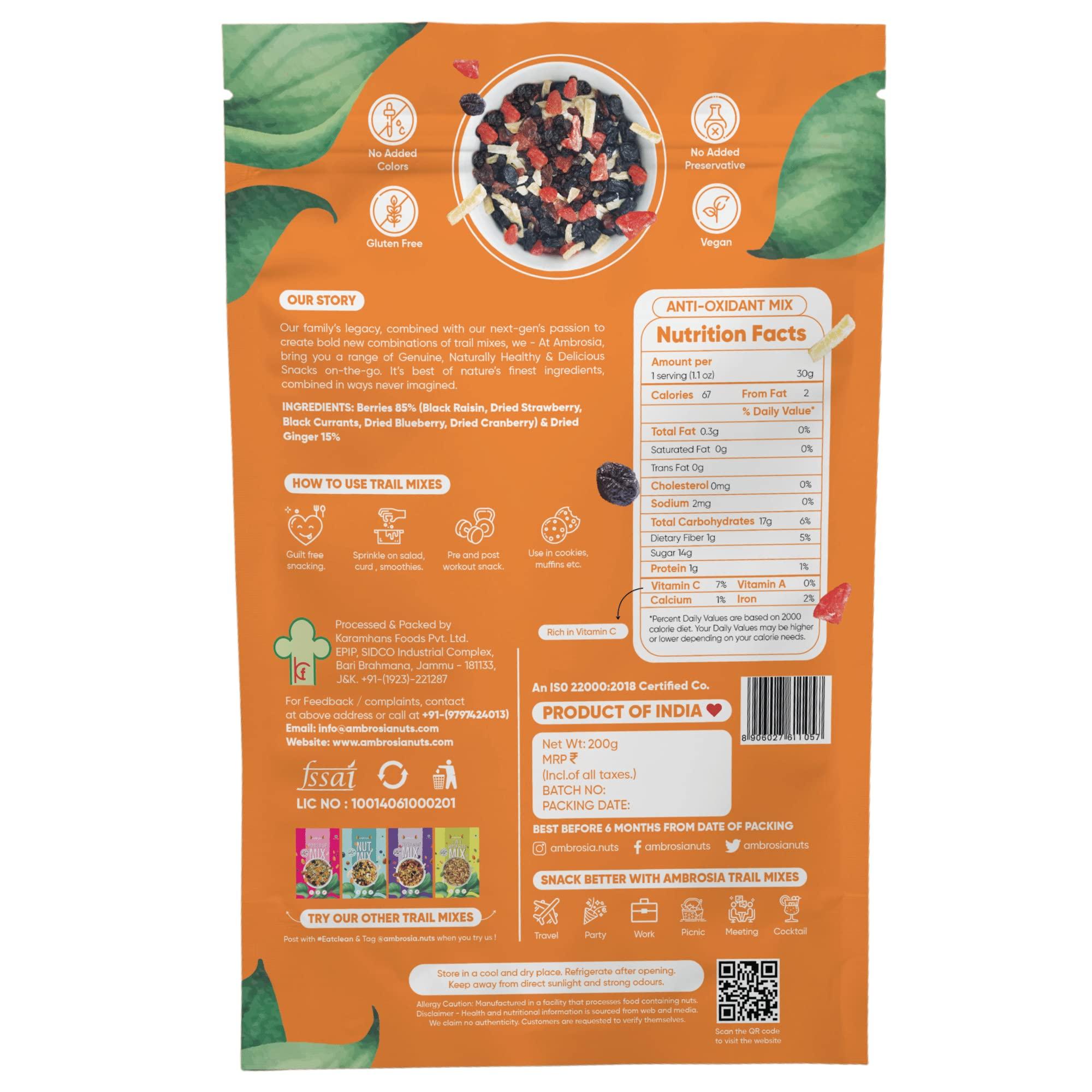 Ambrosia Ambrosia Trail Mix Combo NutMix, BerryMix, PowerMix, MorningMix 800g | each item weight 200g