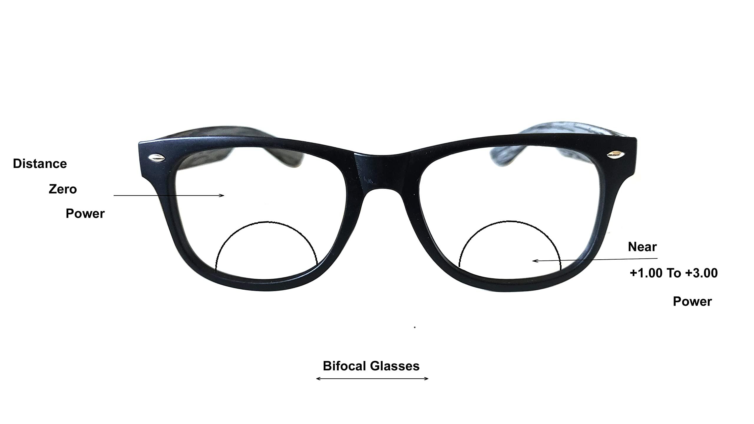 Nspecs An Optical Mall N specs Bifoacal Reading Glasses Distance Zero Power Near +1.00 to +3.00 Power For Mens Womens Black Colour Thick Side TR90 Material Frame With Unbrekable Fibre Glasses (+2.00)