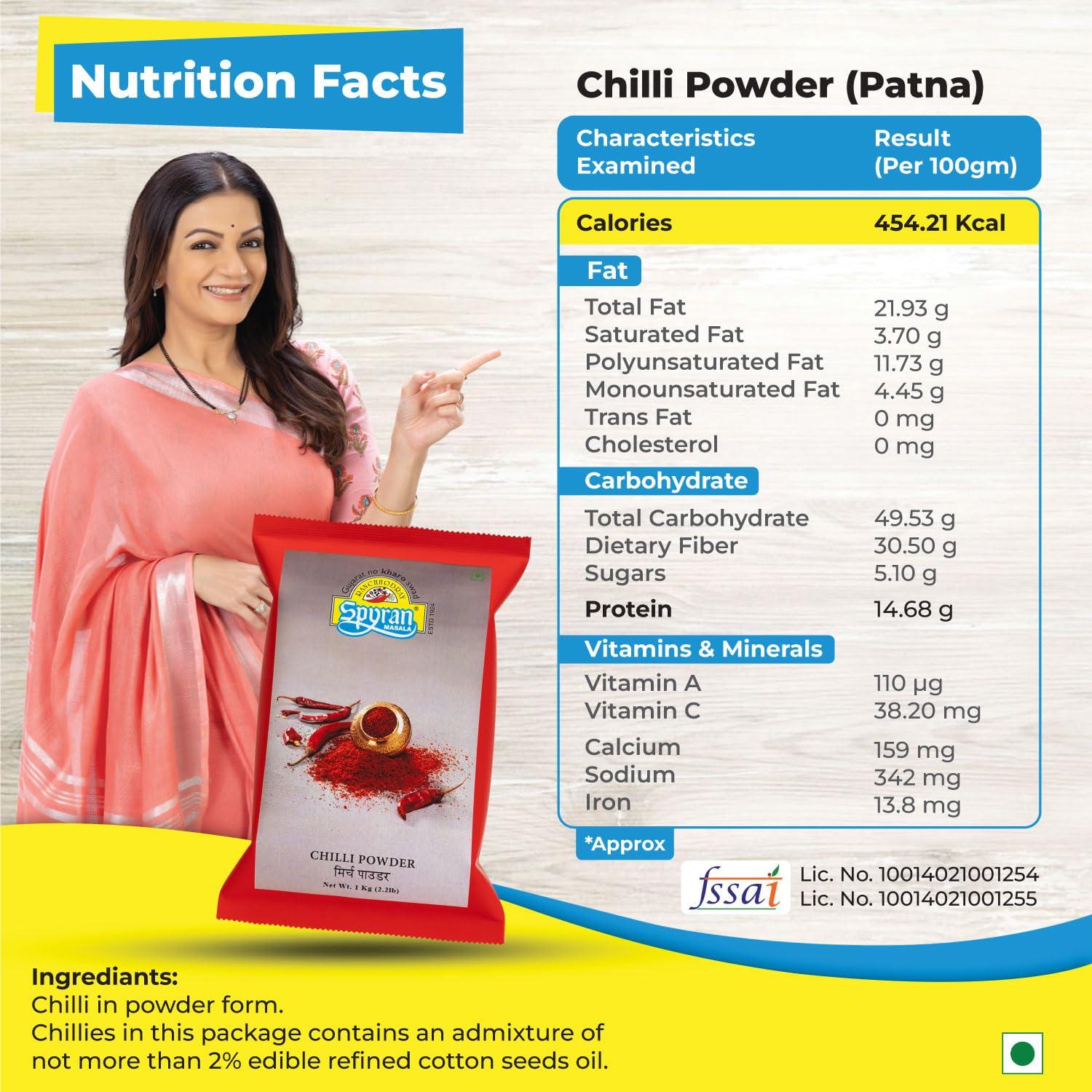 Spyran Spyran Patna Red Chilli/Chilly Powder | Spicy Lal Marchu | 100% Natural | No added colour & chemichal (1 Kg)
