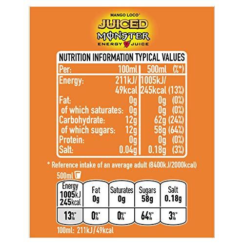 Monster Energy Monster Mango Loco Energy + Juice Carbonated Energy Drink | L-Carnitine + Inositol + B Vitamins + Taurine, 16.91 fl oz 500 ml, 12 Pack