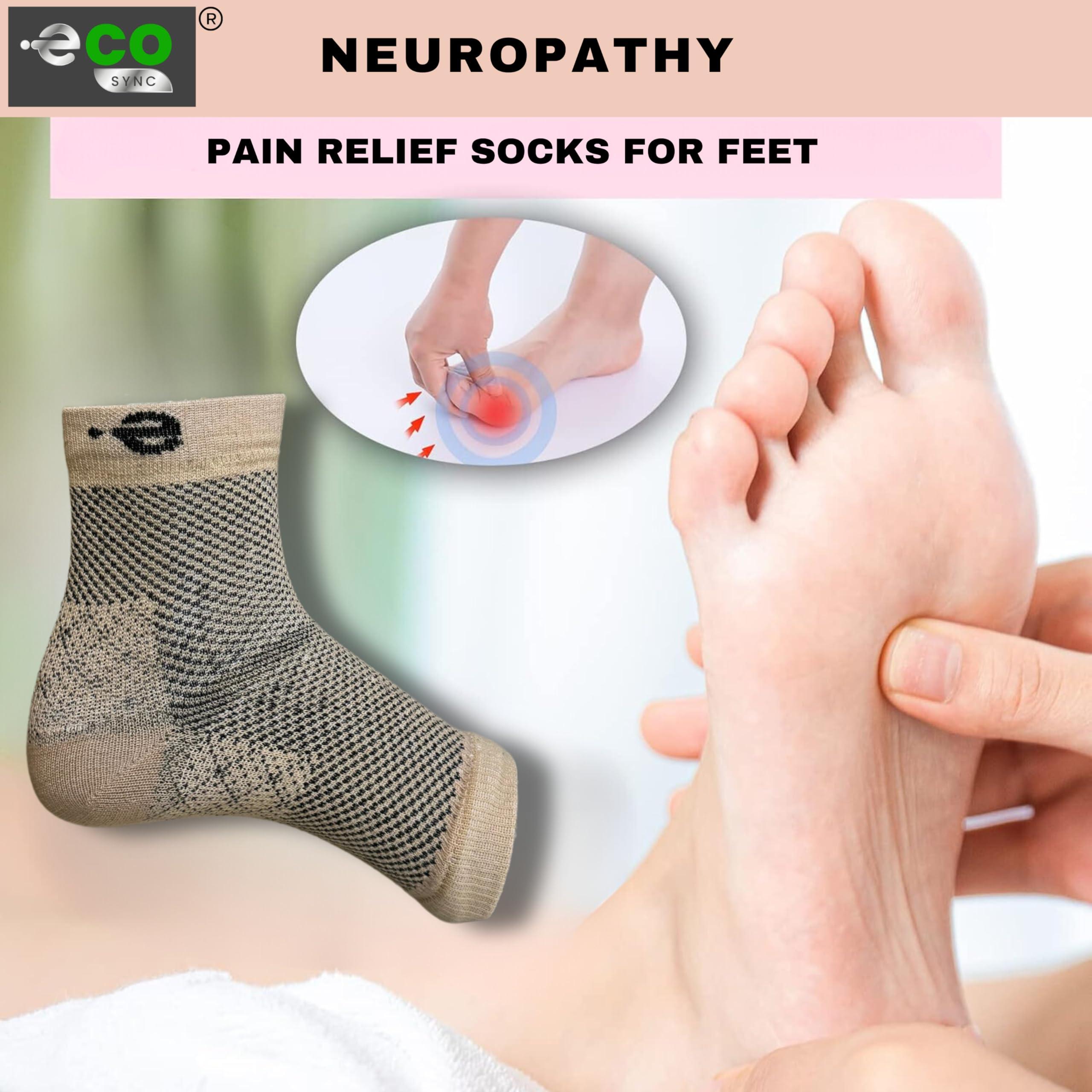 eco SYNC Compression Socks Open Toe | Bamboo Cotton Socks Women | Ecosync | Nano Socks for Men Neuropathy | Beige | Plantar Fasciitis | Arch Support | Foot & Ankle Swelling | Heel Pain | Injury Recovery