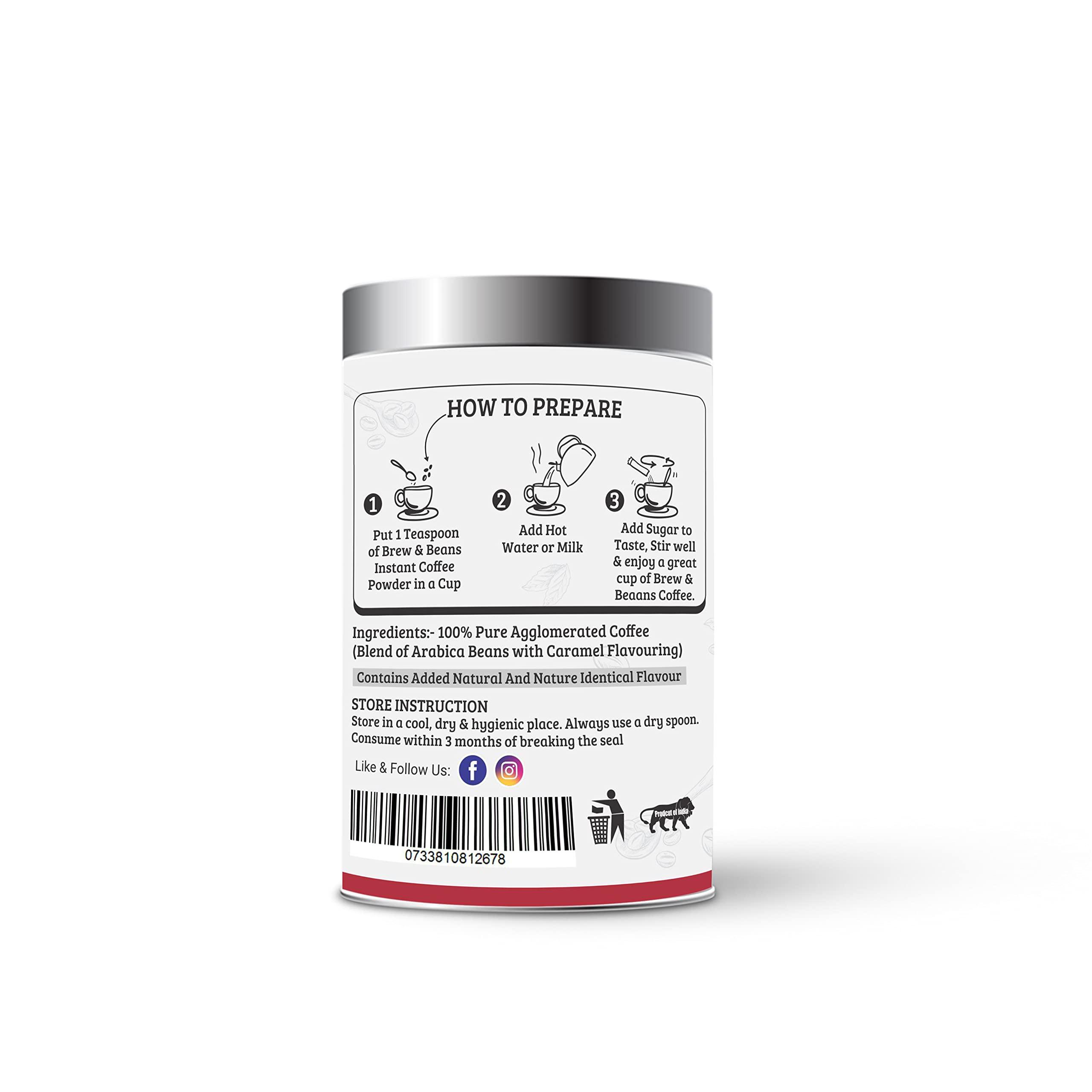 Brew & Beaans Brew & Beaans Caramel Instant Coffee | 100% Arabica Beans | Medium Roasted | 100 Gm Tin Can