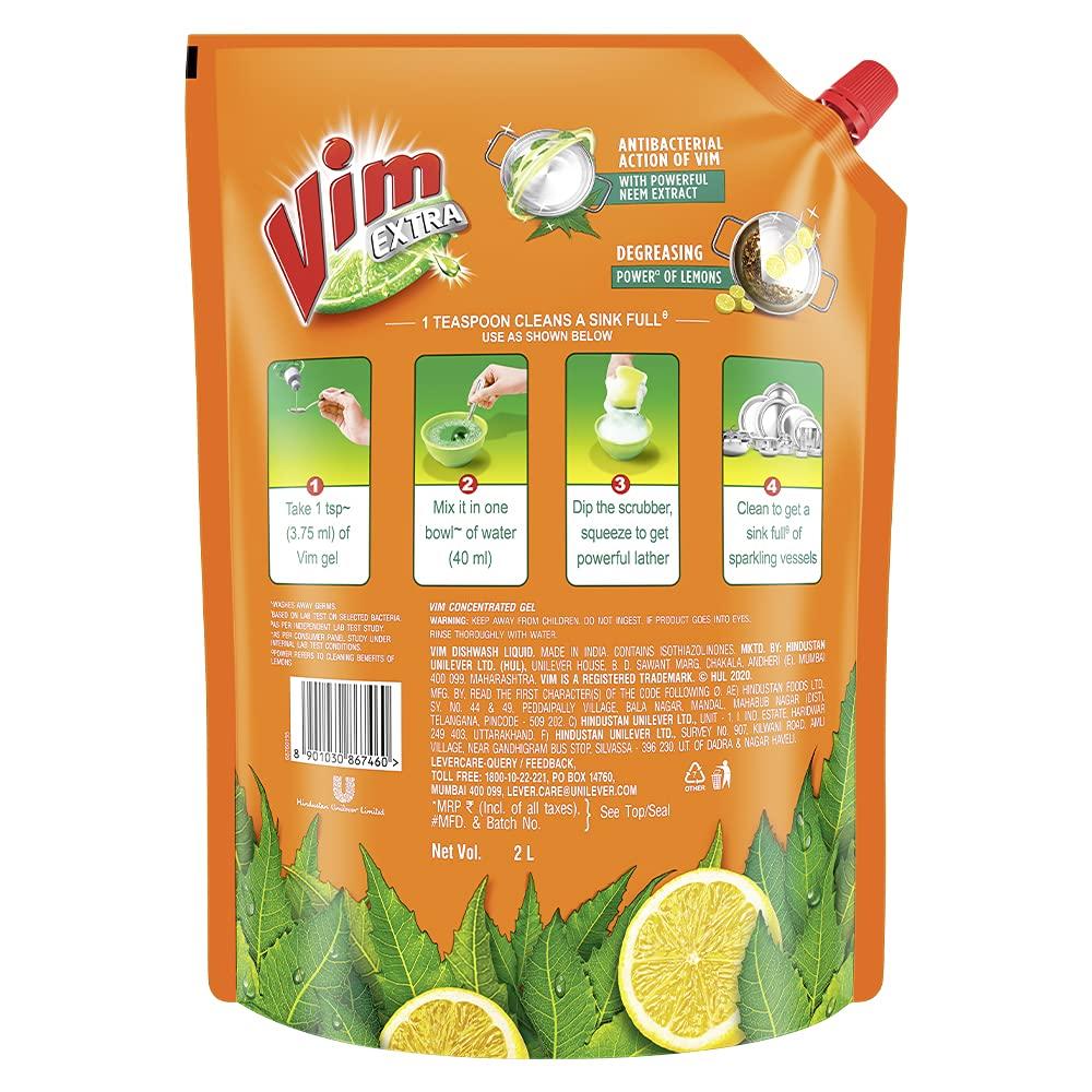 VIM Vim Dishwash Anti Bac Liquid, Neem, 2 Ltr & Vim Antismell with Pudina Buy 4 get 1, Pack of 5