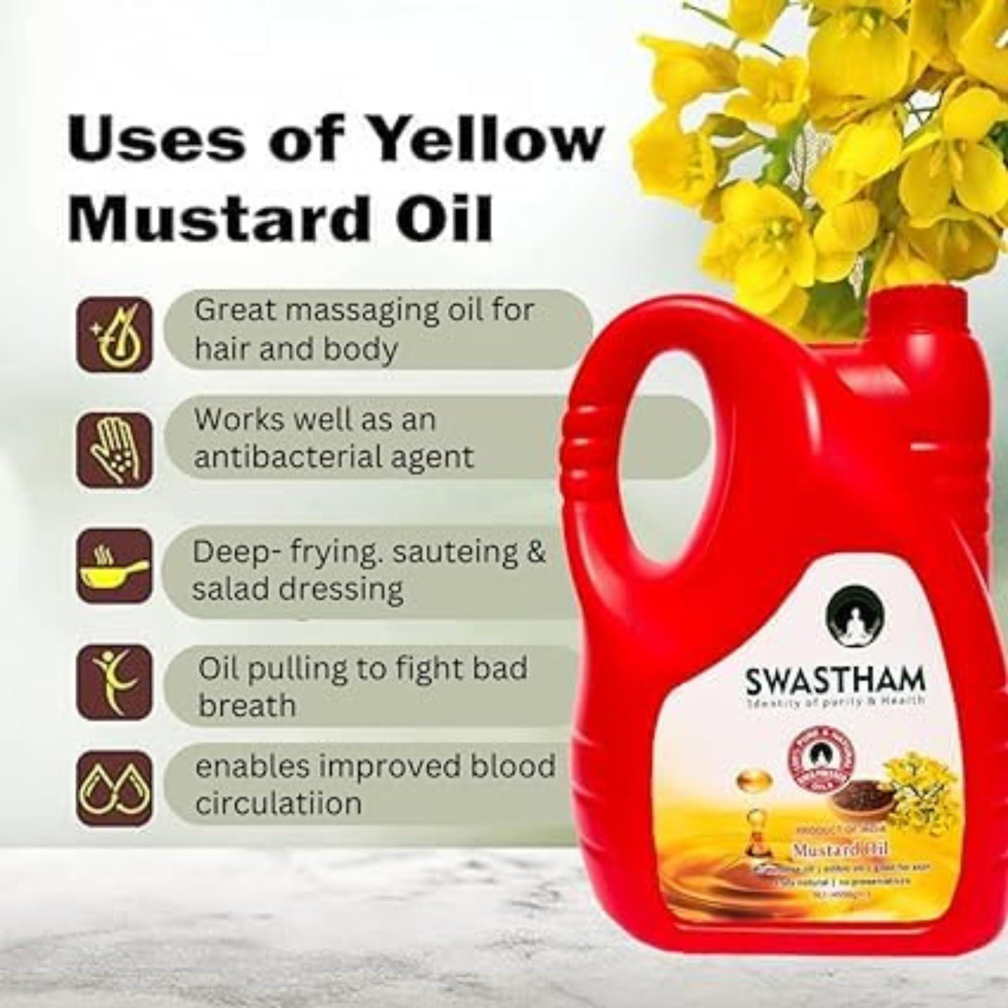 Swastham Sutra Swastham sutra Mustard Cold Pressed Oil | Cholesterol Free | Unrefined | Kachhi Ghani | Kohlu | Cheku | 100% Pure And Natural | Extracted Naturally By Pressing | Can Be Used As Cooking (5 LTR)