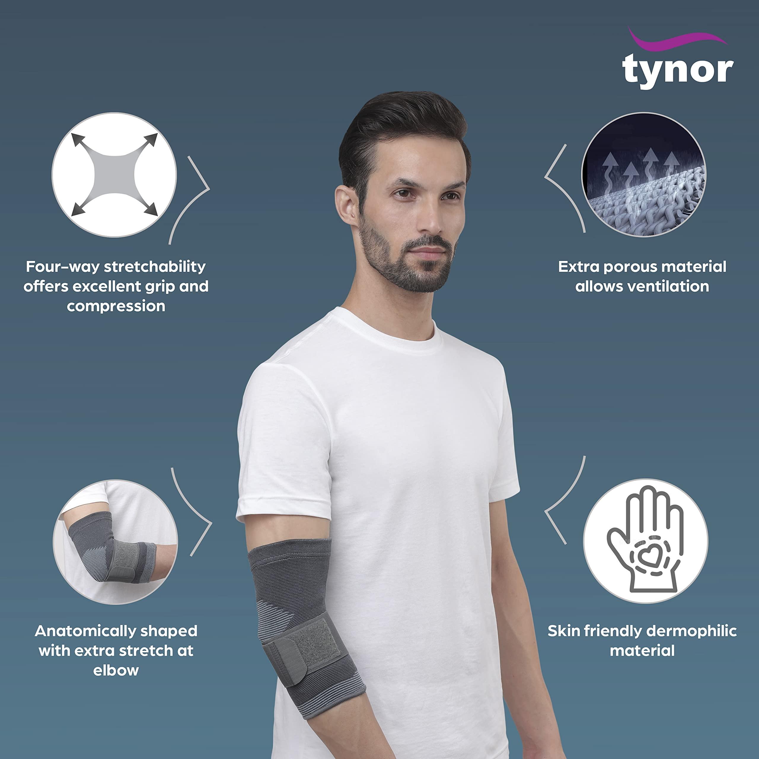 TYNOR Tynor Elbow Support, for Joint Stability & Pain Relief | Breathable & Lightweight for Sports, Arthritis, Workout, Gym & Exercise | Easy Elbow Movement With Comfort | Pack of 1 (Grey, Small)
