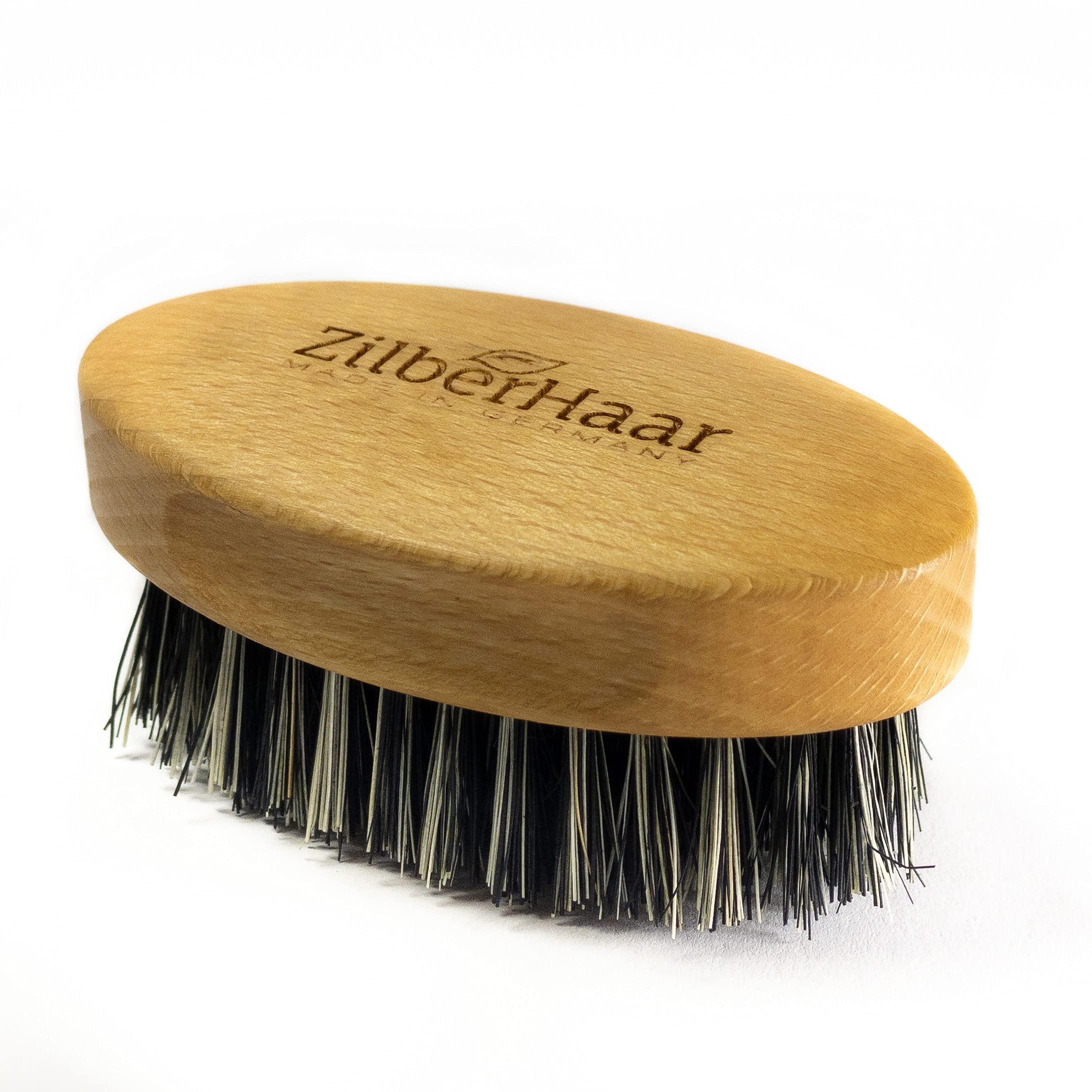 ZilberHaar ZilberHaar - Elemental Beard Brush for Men and Mustache Brush - Stiff Natural Bristles and Beech wood - 100% Animal free - Made in Germany - 3 inches long