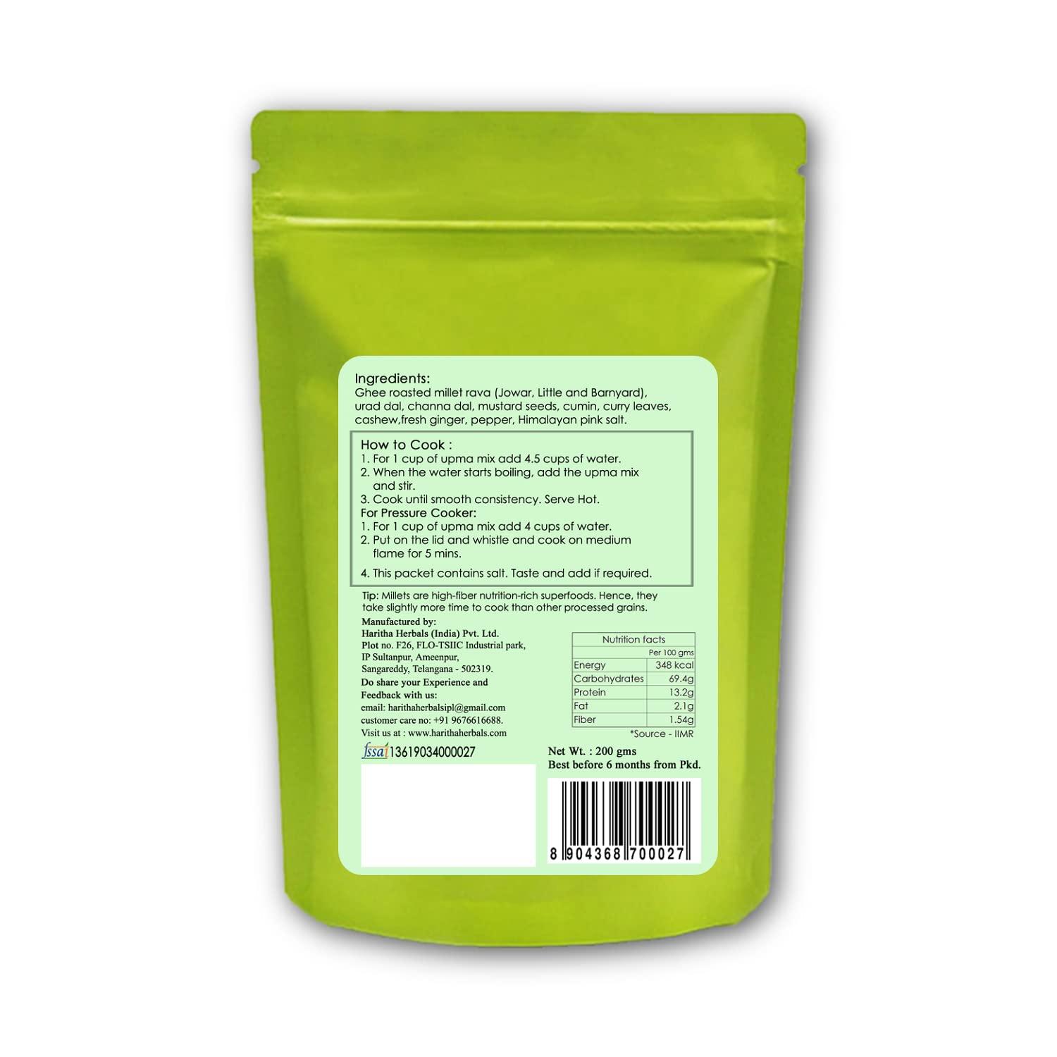 H Haritha Haritha Foods Millet Upma Mix, Ready to Cook | Gluten-Free, High Protein, Low Calorie Instant Upma Rava Mix, 400g (Pack of 2)