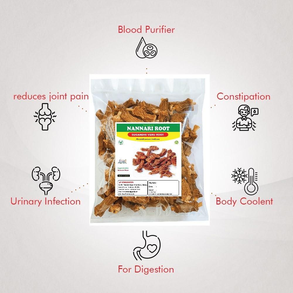 3V PRODUCTS 3V PRODUCTS Natural Nannari Roots 200g | Sugandhi Veru Roots | Anantmool Roots | Indian Sarsaparilla | Hemidesmus Indicus for Body Cooling | Blood purifier | Digestive