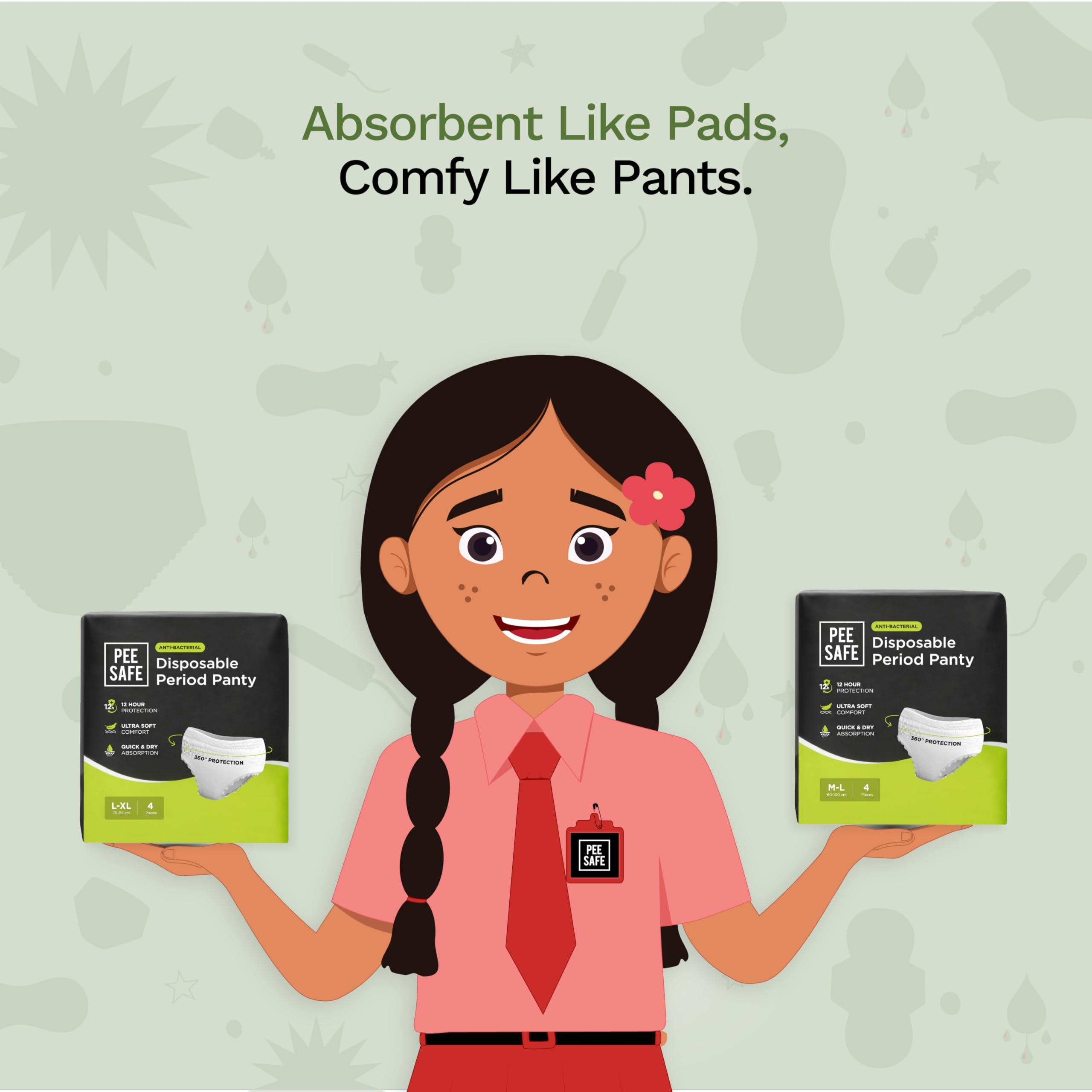 PEESAFE Pee Safe Disposable Period Panties for Women Leak Proof | XL-XXL | Pack of 4 | 360 Protection | Overnight Comfort | Rash & Toxin Free | No Leakage | Seamless Fit | Period Panty for Heavy Flow White