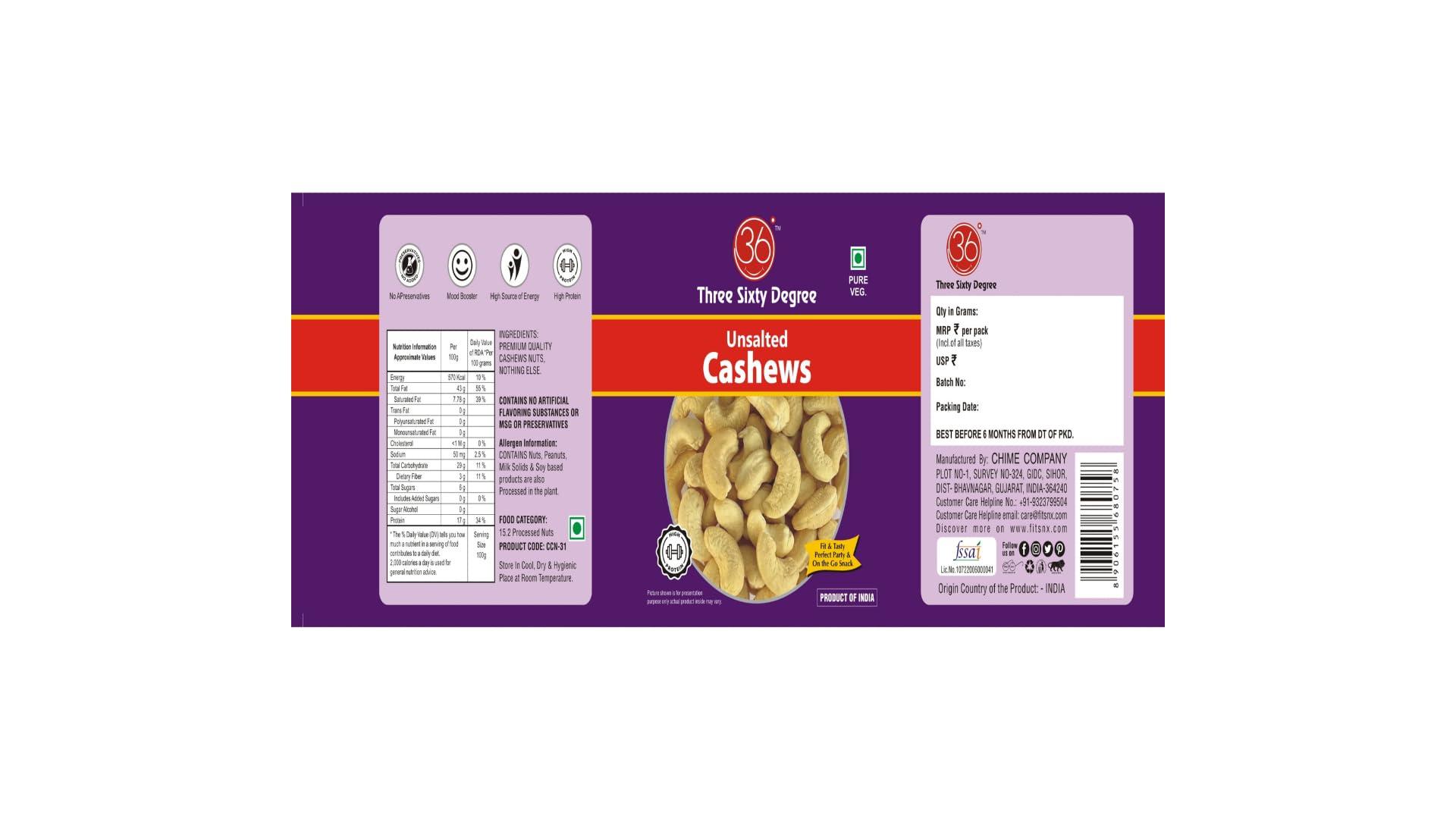 360 Three Sixty Degree 360 Three Sixty Degree Roasted Whole Unsalted Cashews + Salted Almonds 1 K.g (500 Grams x 2) JAR COMBO | Crunchy Badam | Crunchy Kaju | Protein Rich Nutritious and Super Tasty